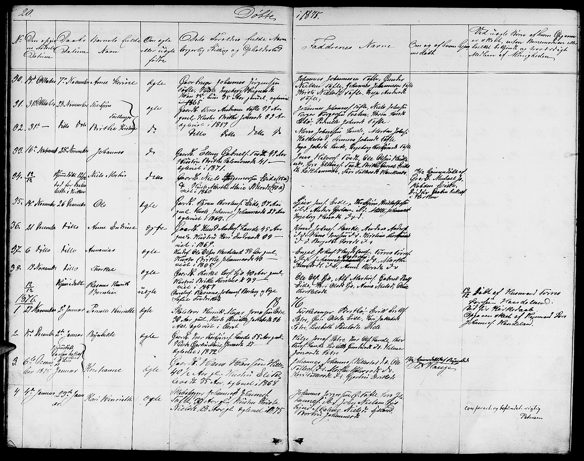 Fjelberg sokneprestembete, SAB/A-75201/H/Hab: Parish register (copy) no. B 3, 1868-1888, p. 20