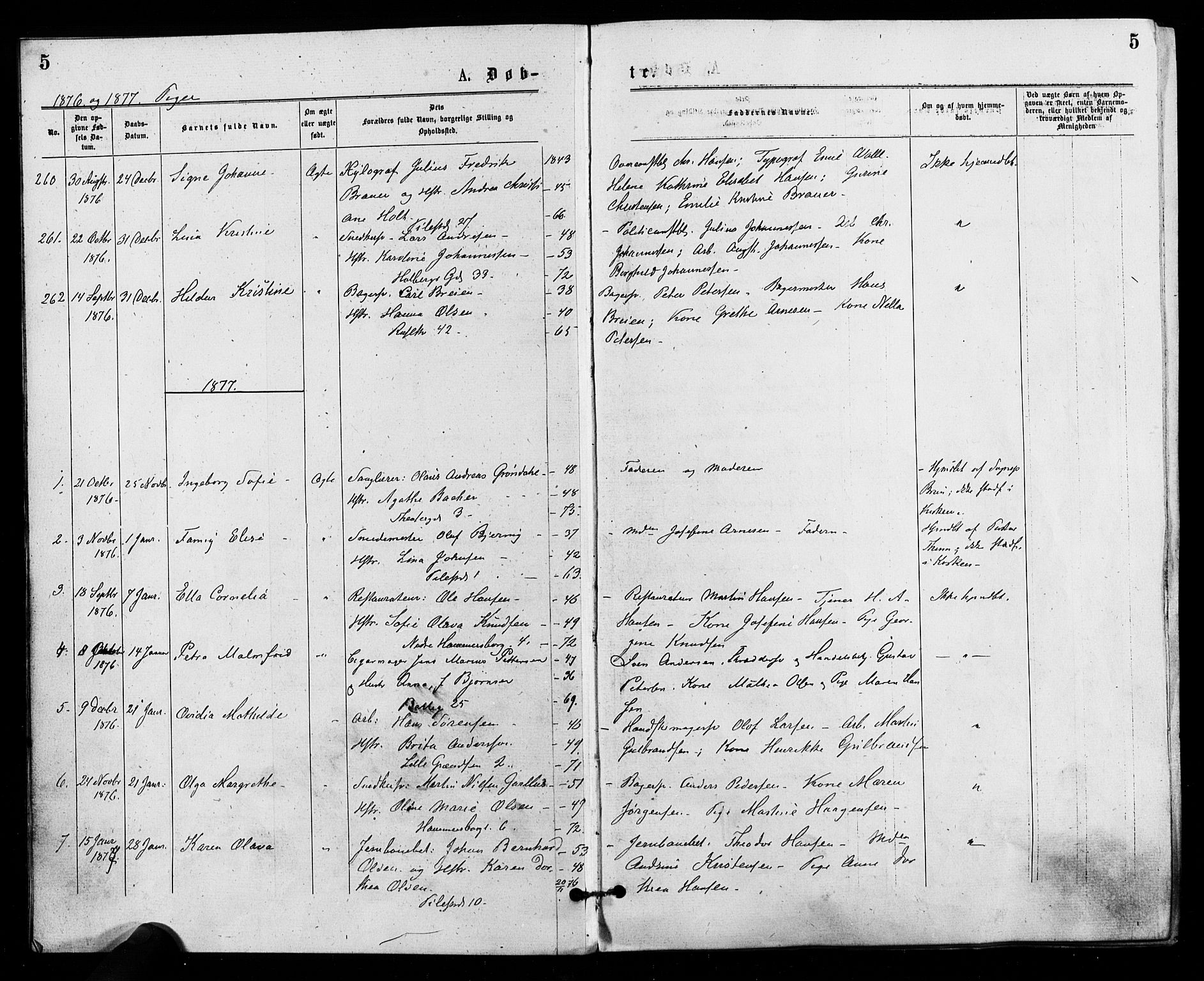 Trefoldighet prestekontor Kirkebøker, SAO/A-10882/F/Fa/L0004: Parish register (official) no. I 4, 1876-1880, p. 5