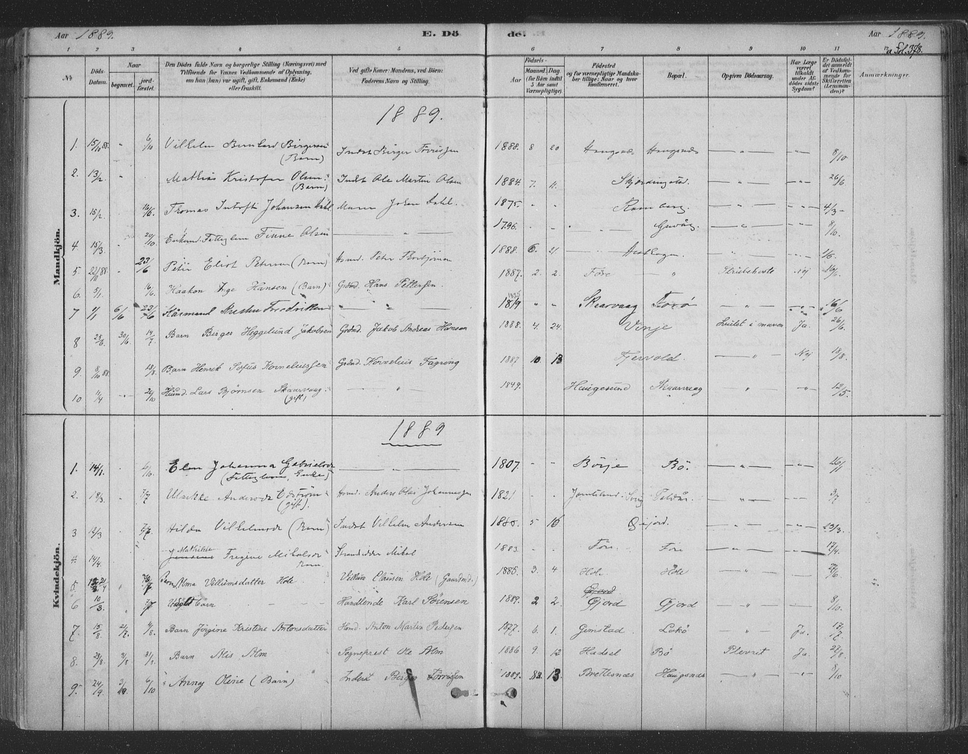 Ministerialprotokoller, klokkerbøker og fødselsregistre - Nordland, AV/SAT-A-1459/891/L1302: Parish register (official) no. 891A07, 1878-1895, p. 378