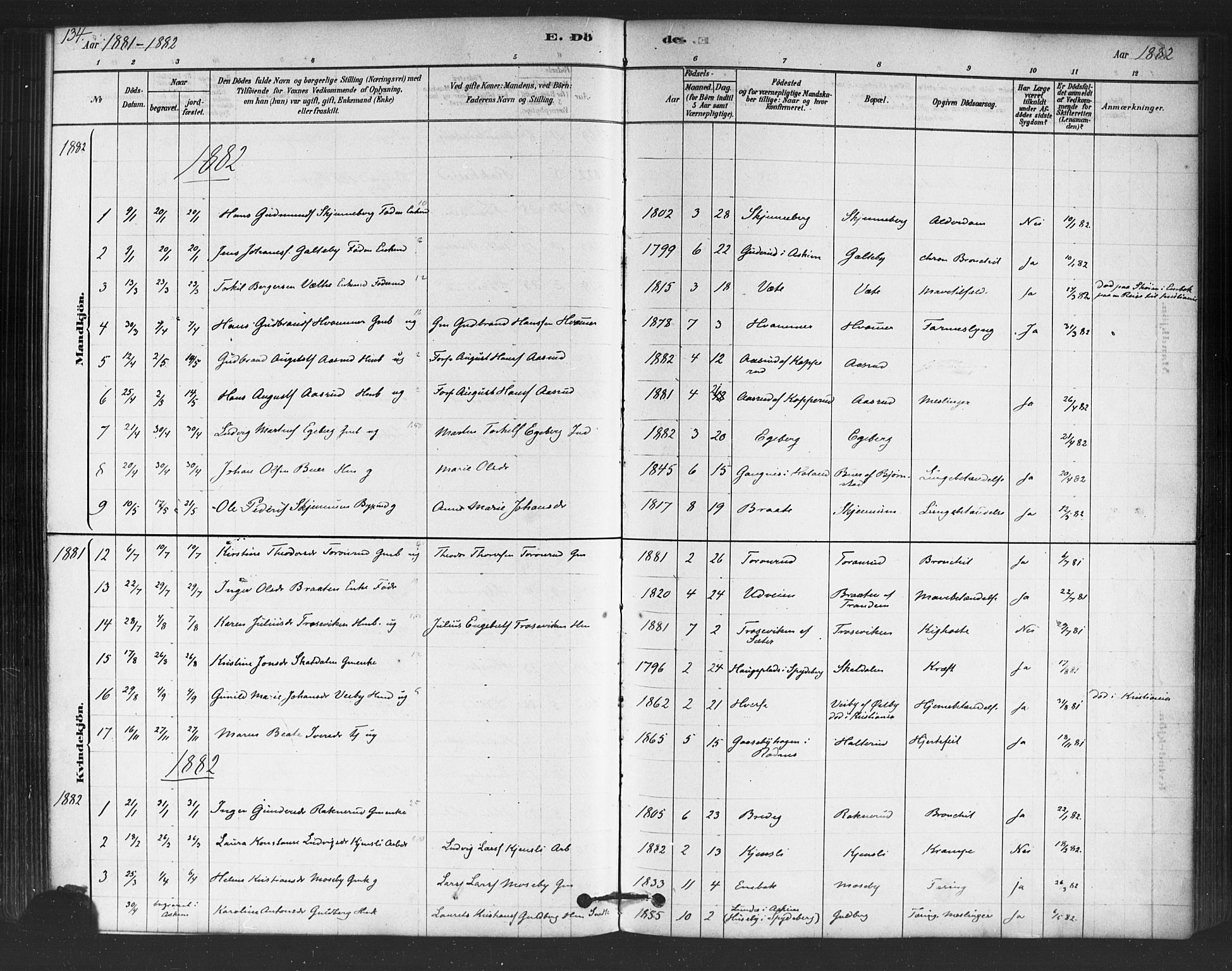 Trøgstad prestekontor Kirkebøker, AV/SAO-A-10925/F/Fb/L0001: Parish register (official) no. II 1, 1878-1902, p. 134