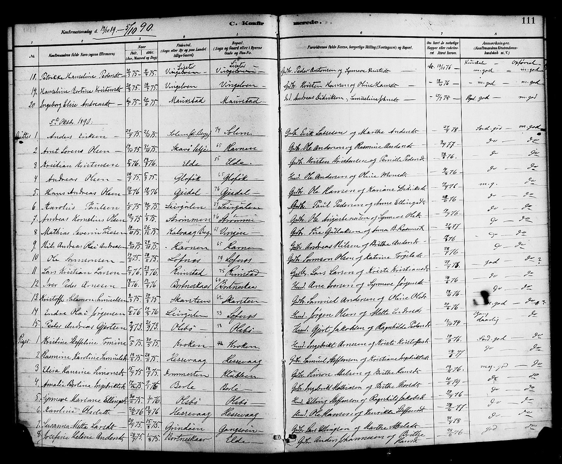 Davik sokneprestembete, AV/SAB-A-79701/H/Haa/Haad/L0001: Parish register (official) no. D 1, 1882-1900, p. 111