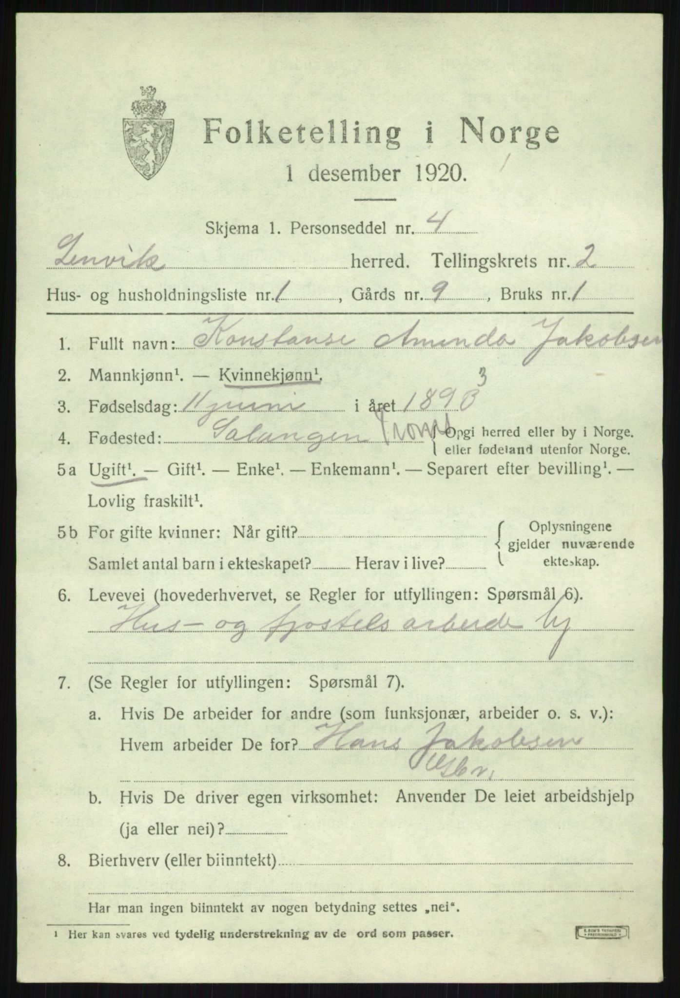 SATØ, 1920 census for Lenvik, 1920, p. 3100