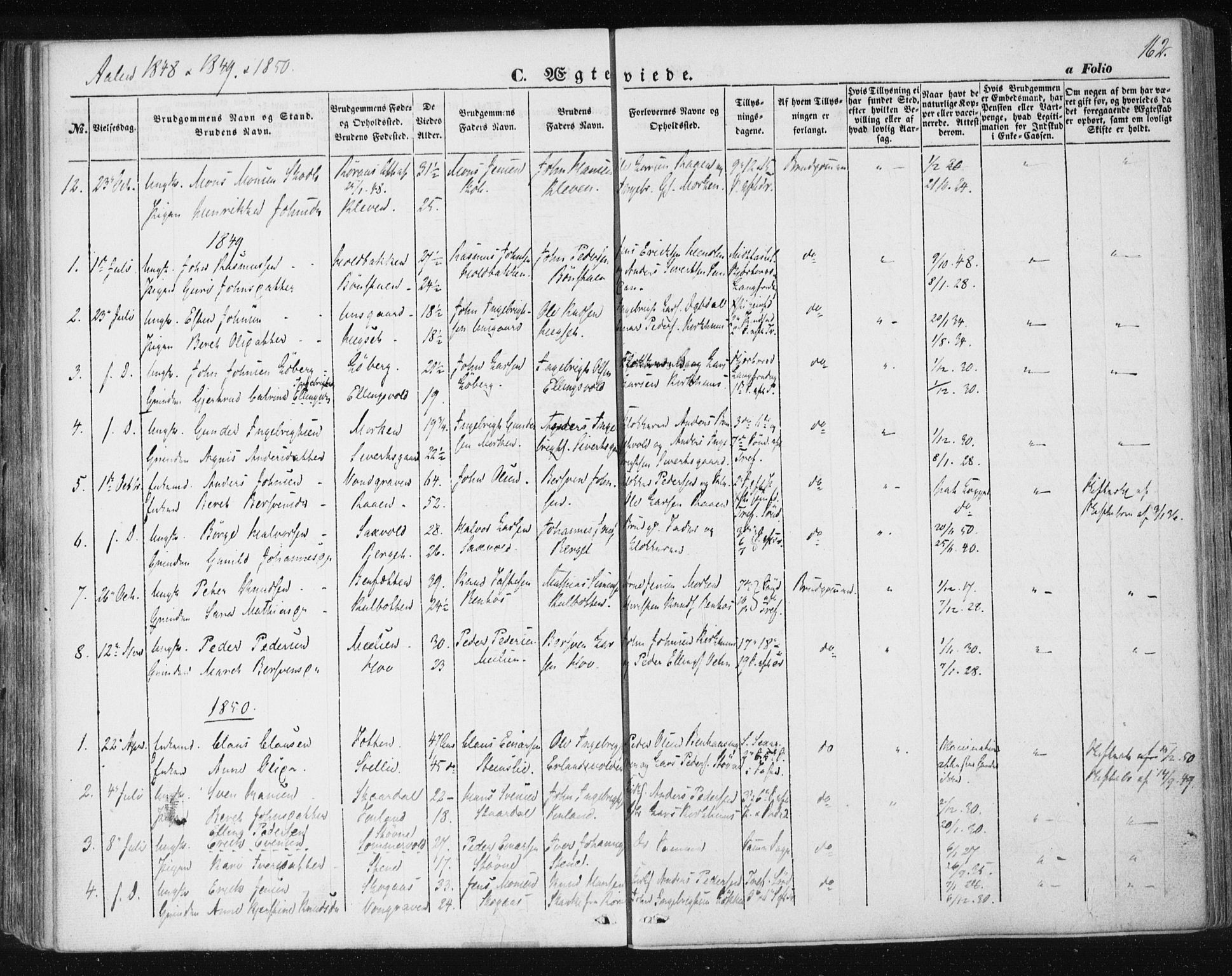 Ministerialprotokoller, klokkerbøker og fødselsregistre - Sør-Trøndelag, SAT/A-1456/685/L0965: Parish register (official) no. 685A06 /3, 1846-1859, p. 162