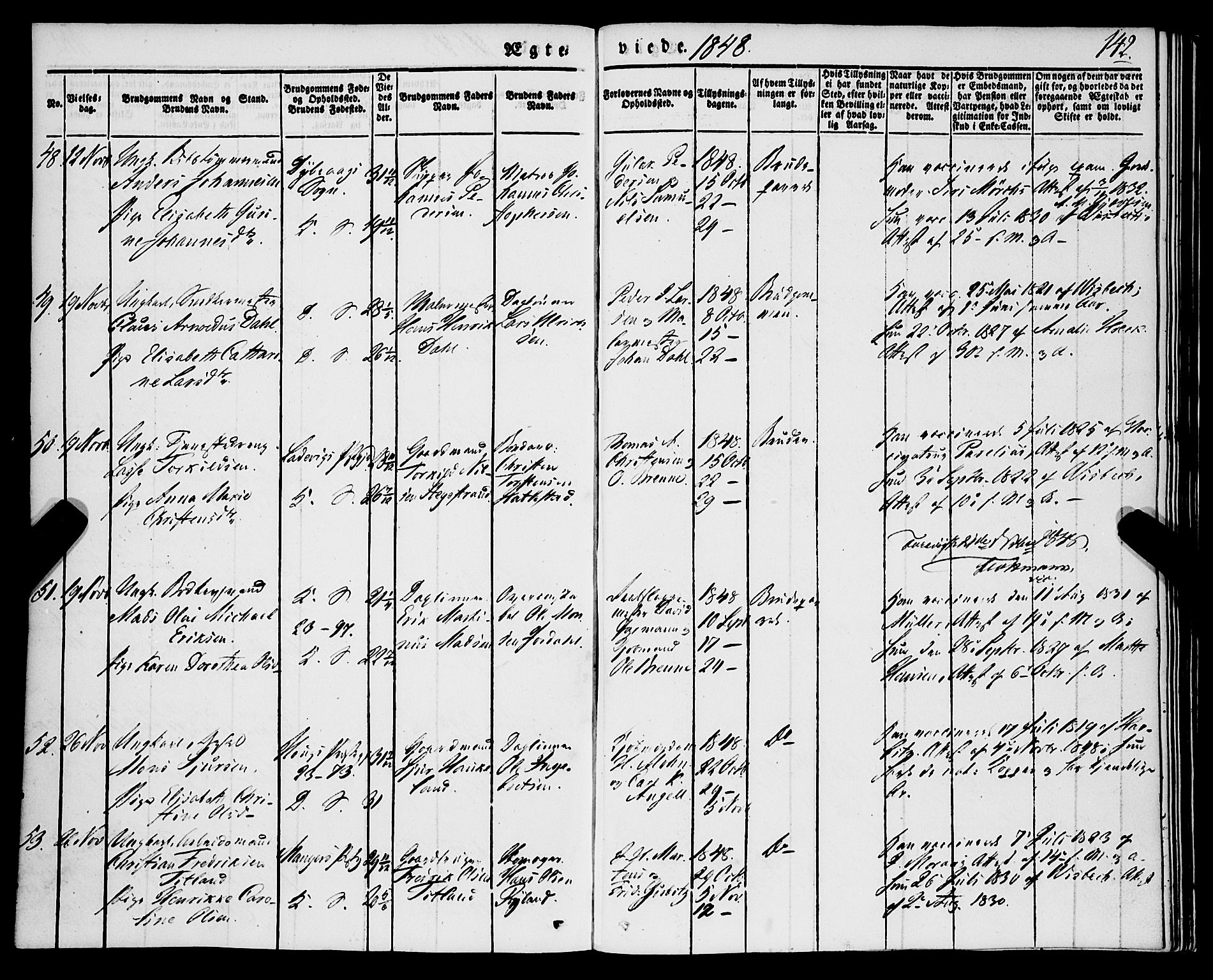 Korskirken sokneprestembete, SAB/A-76101/H/Haa/L0034: Parish register (official) no. D 1, 1832-1852, p. 142