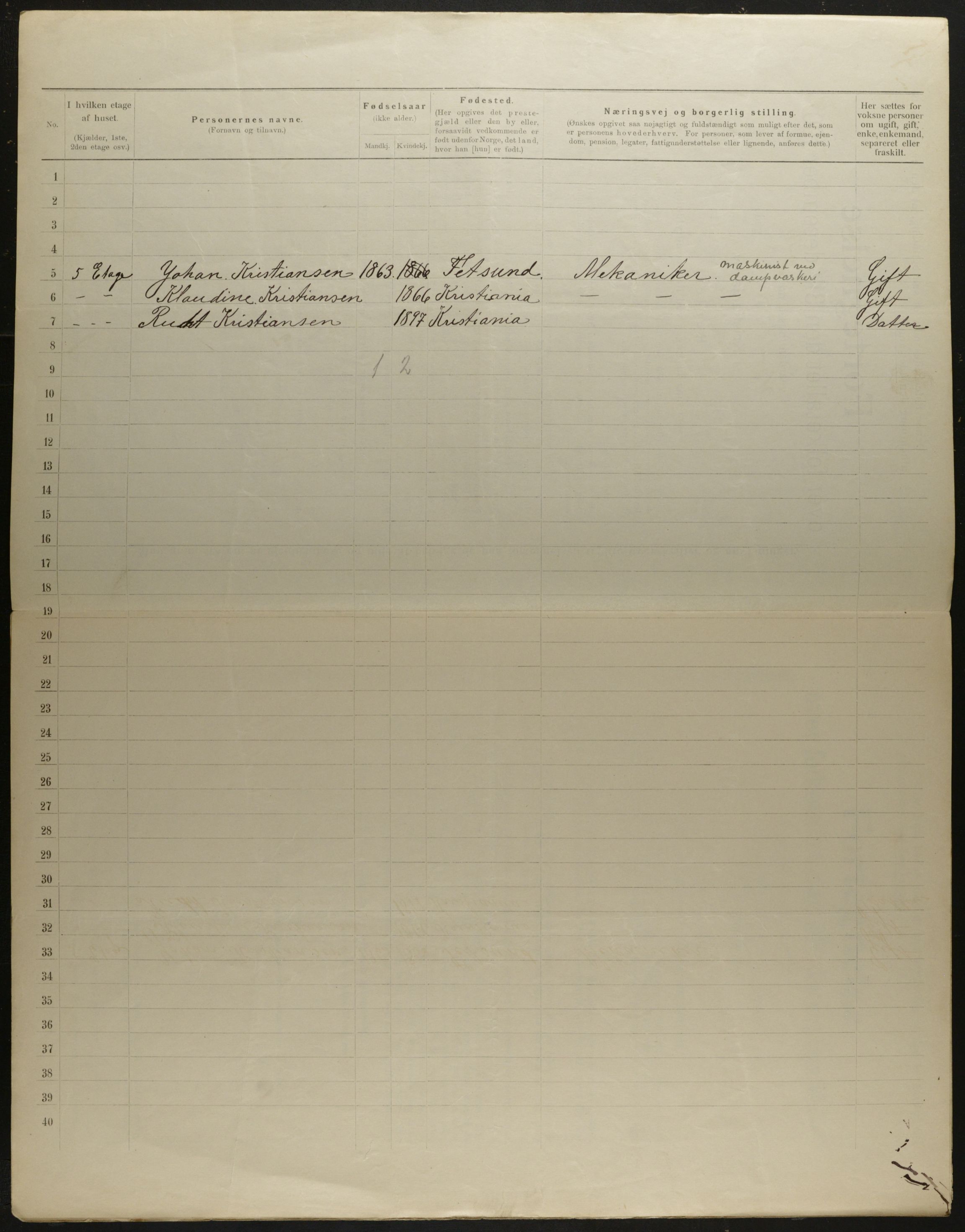 OBA, Municipal Census 1901 for Kristiania, 1901, p. 5696