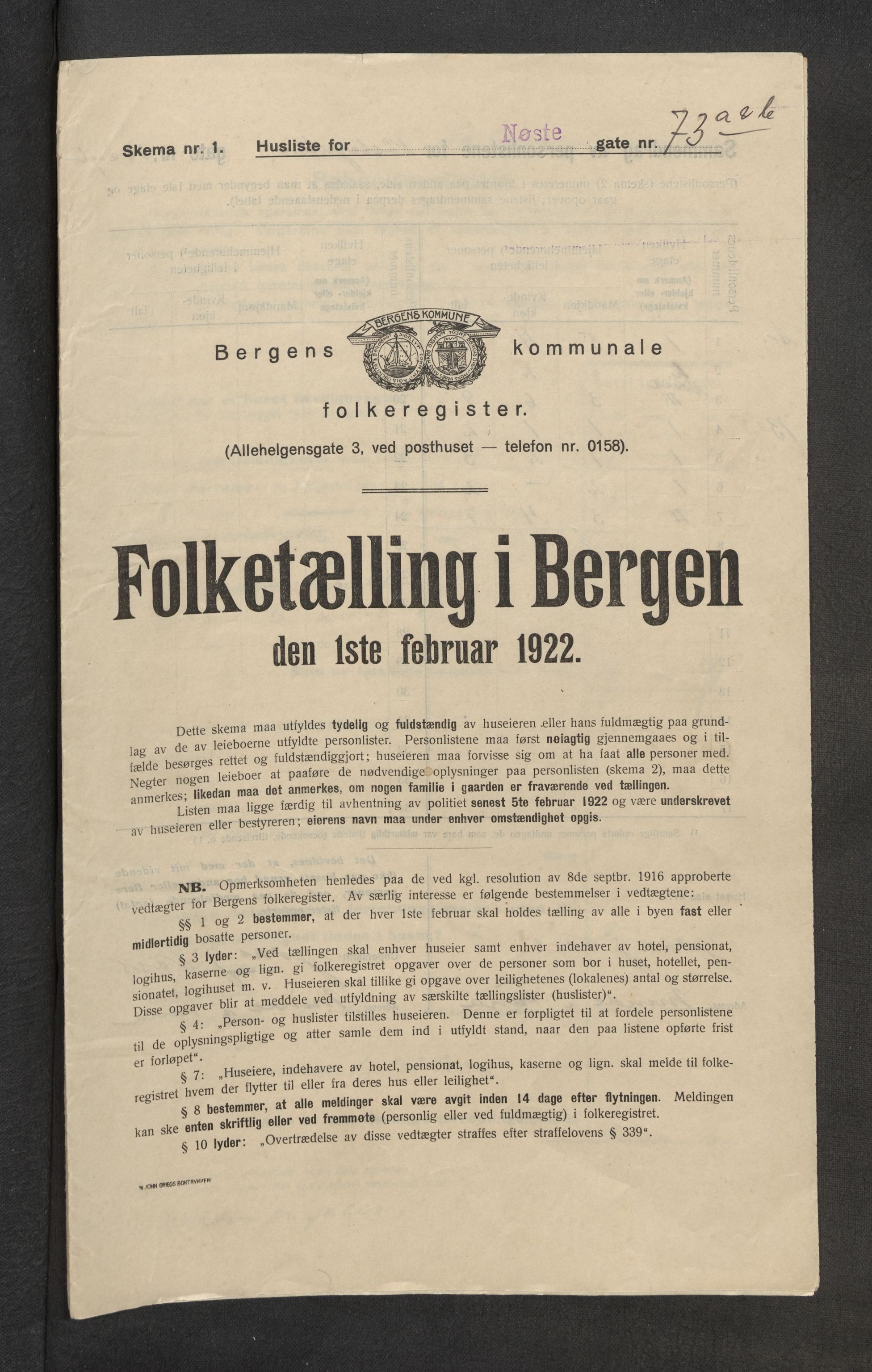 SAB, Municipal Census 1922 for Bergen, 1922, p. 29964