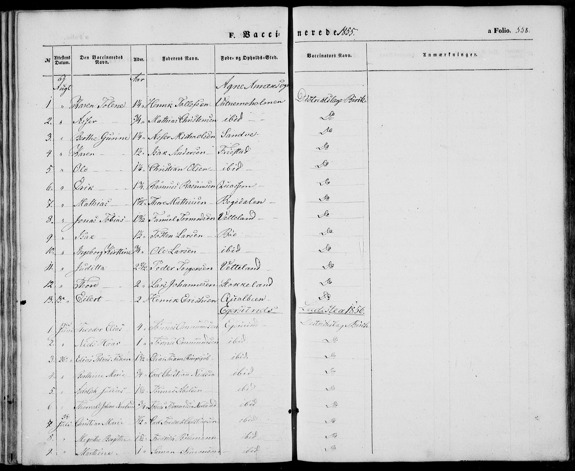 Eigersund sokneprestkontor, SAST/A-101807/S08/L0013: Parish register (official) no. A 12.2, 1850-1865, p. 558