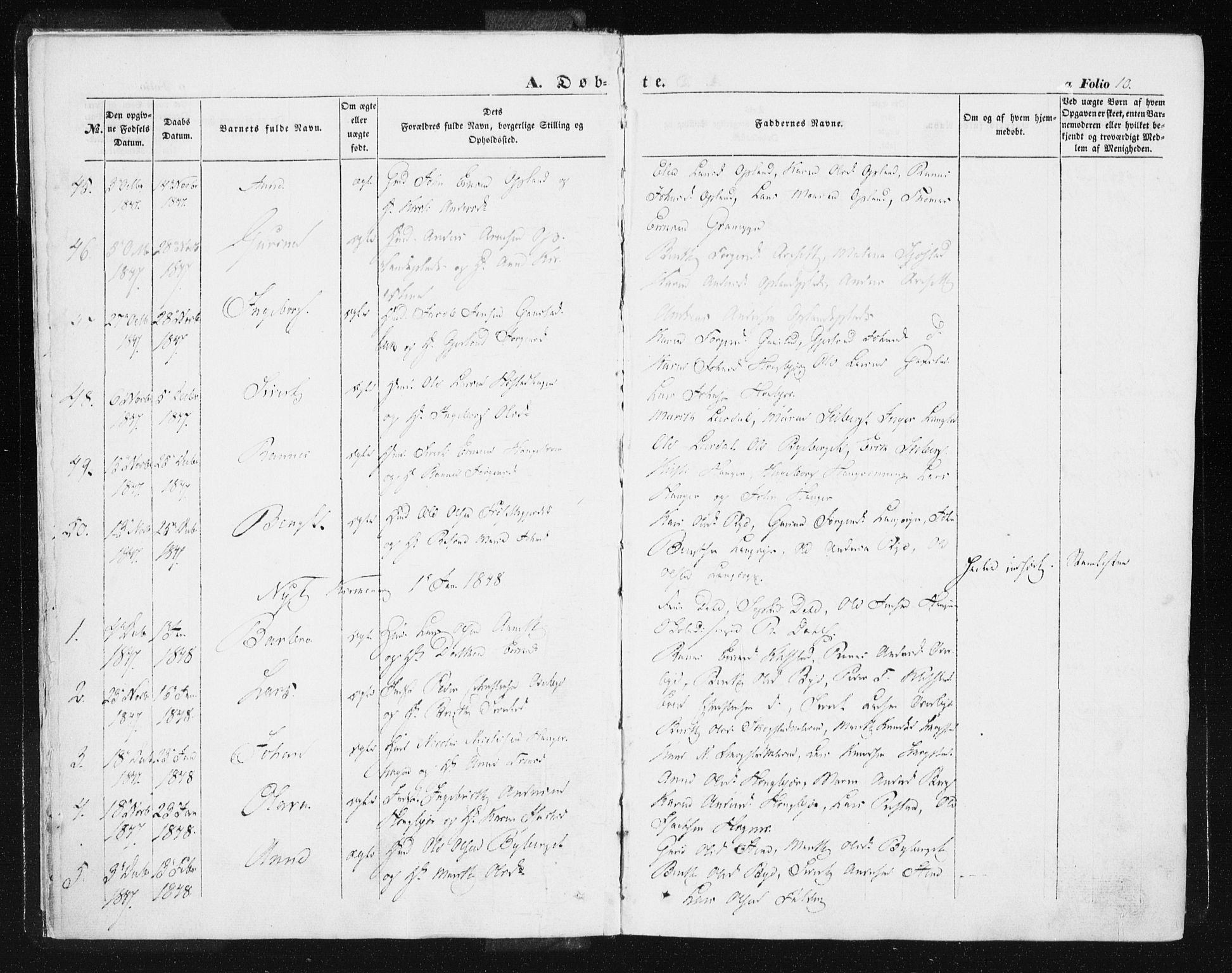 Ministerialprotokoller, klokkerbøker og fødselsregistre - Sør-Trøndelag, SAT/A-1456/612/L0376: Parish register (official) no. 612A08, 1846-1859, p. 10