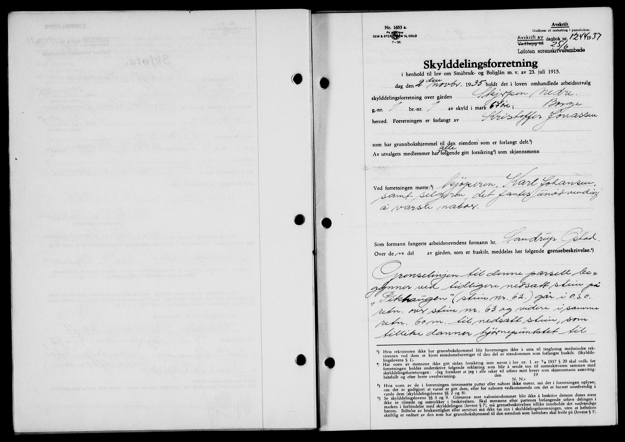 Lofoten sorenskriveri, SAT/A-0017/1/2/2C/L0002a: Mortgage book no. 2a, 1937-1937, Diary no: : 1244/1937