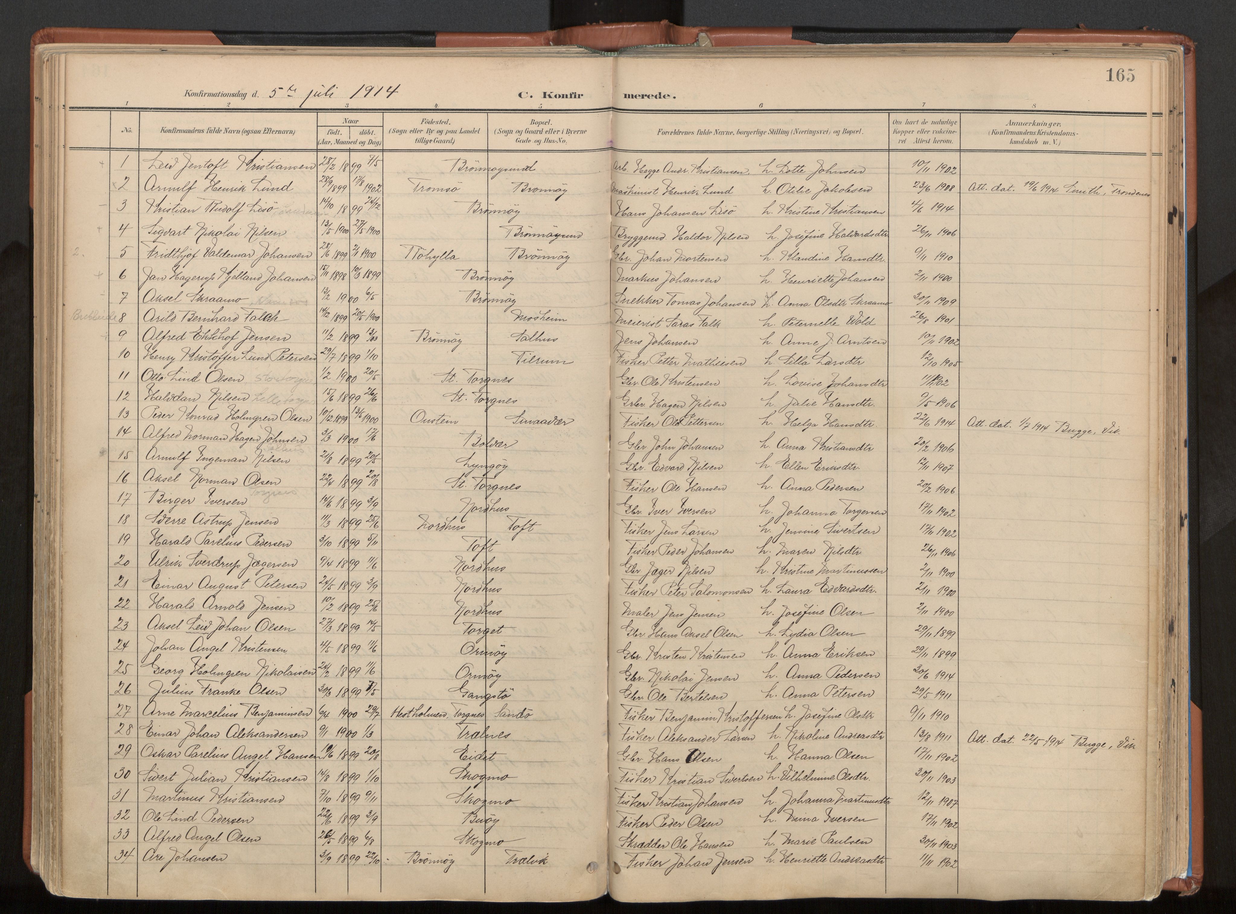 Ministerialprotokoller, klokkerbøker og fødselsregistre - Nordland, SAT/A-1459/813/L0201: Parish register (official) no. 813A11, 1901-1918, p. 165