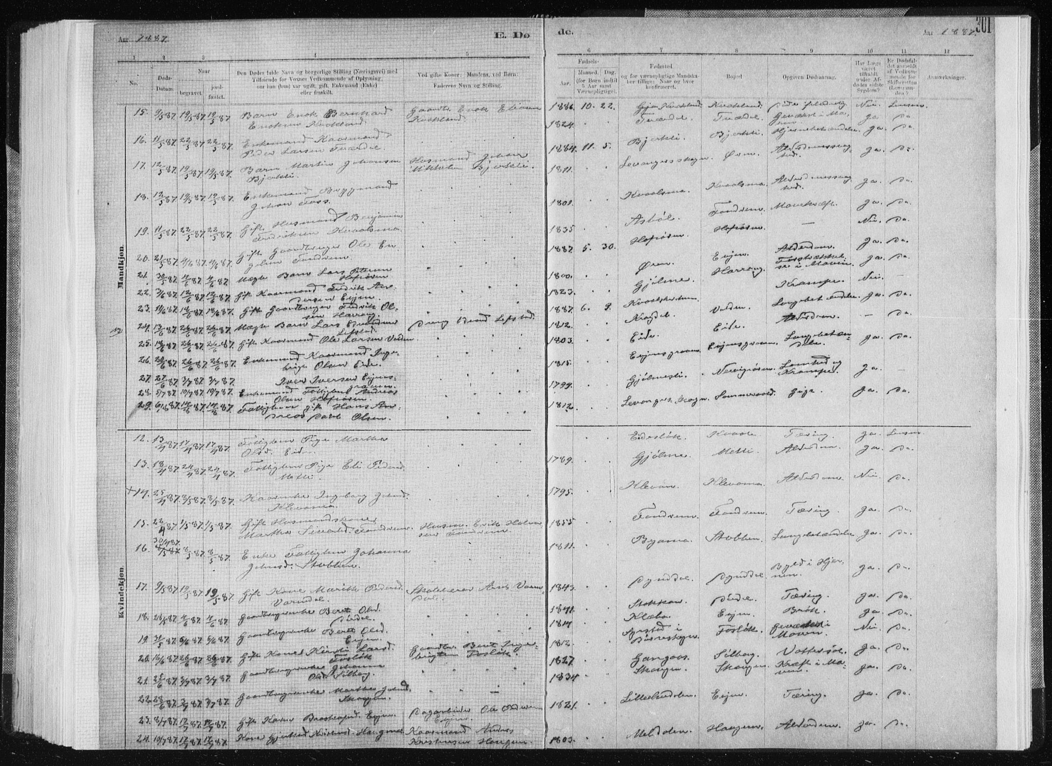 Ministerialprotokoller, klokkerbøker og fødselsregistre - Sør-Trøndelag, AV/SAT-A-1456/668/L0818: Parish register (copy) no. 668C07, 1885-1898, p. 301