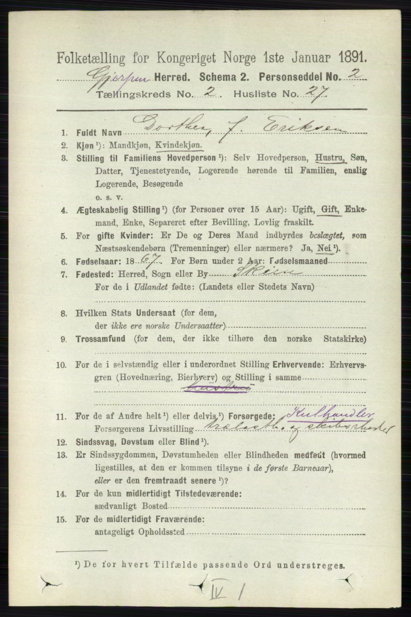 RA, 1891 census for 0812 Gjerpen, 1891, p. 947