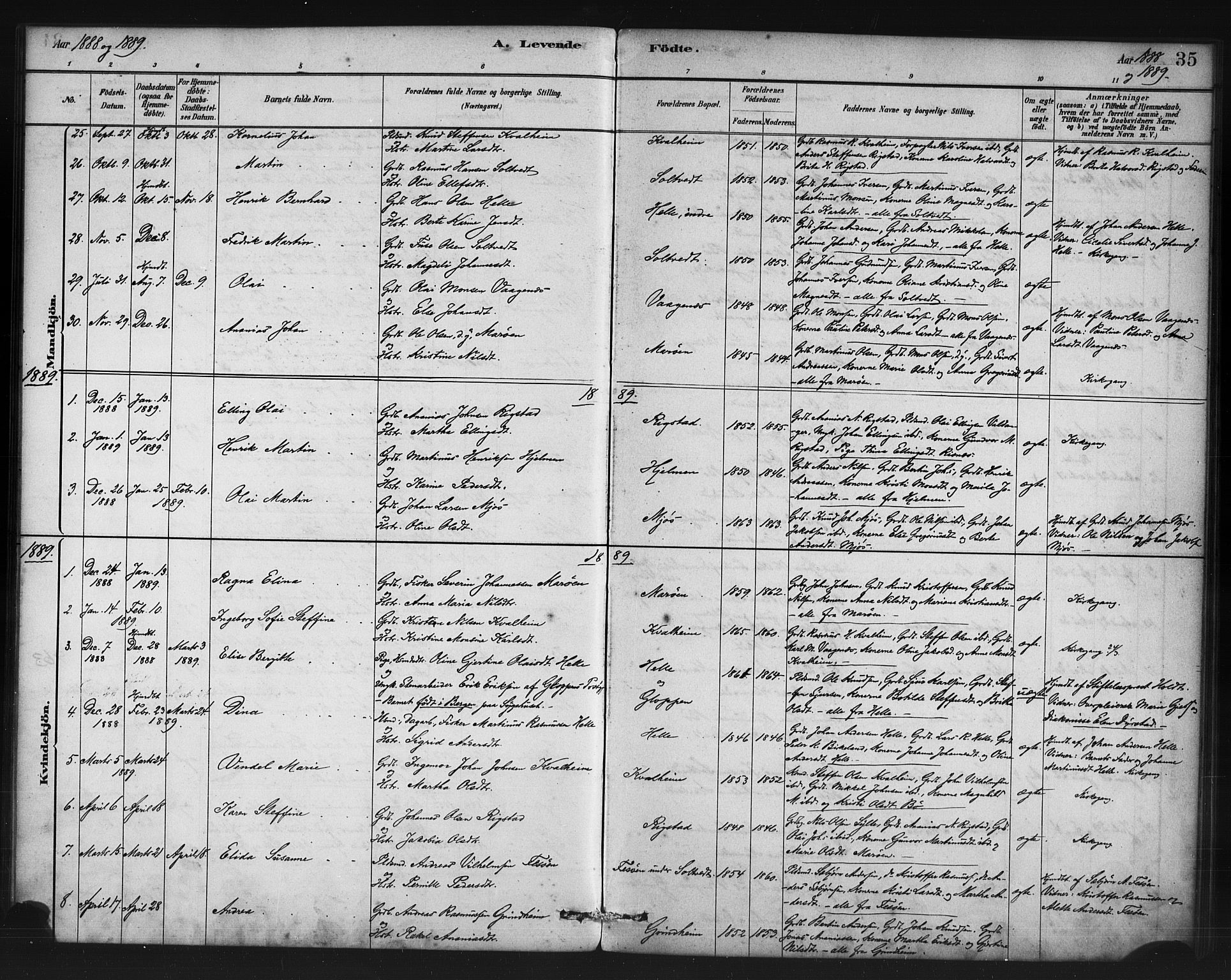 Manger sokneprestembete, SAB/A-76801/H/Haa: Parish register (official) no. C 1, 1881-1890, p. 35