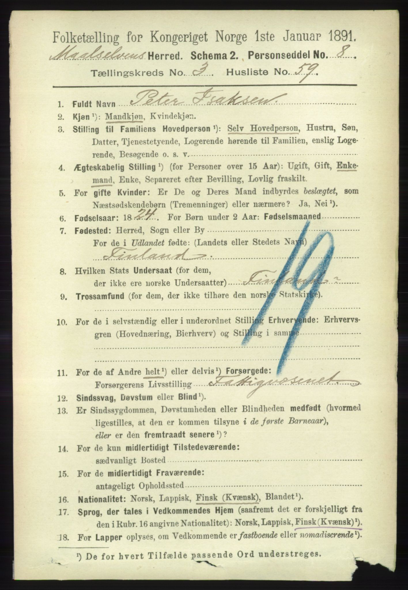 RA, 1891 census for 1924 Målselv, 1891, p. 1013