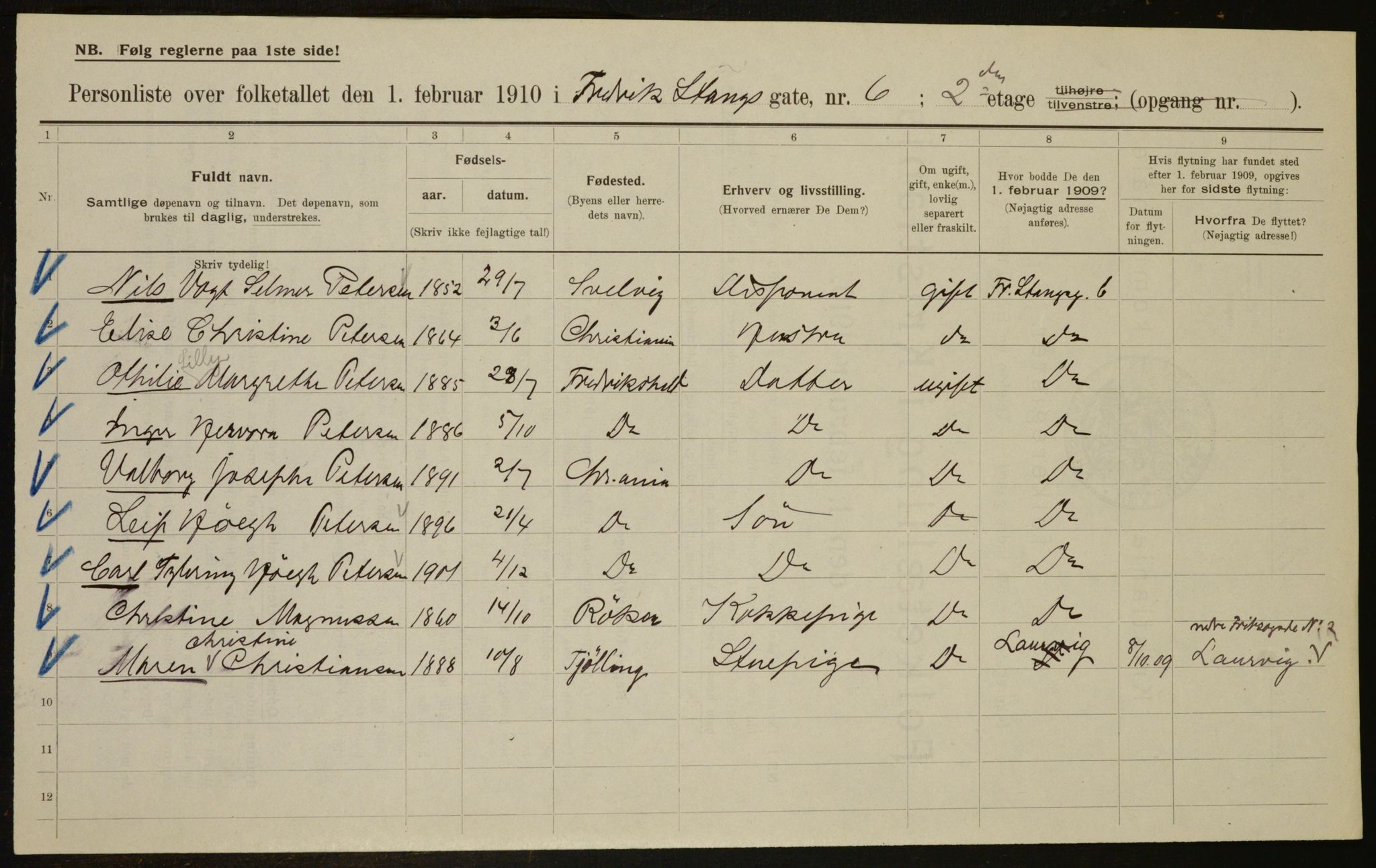 OBA, Municipal Census 1910 for Kristiania, 1910, p. 25052