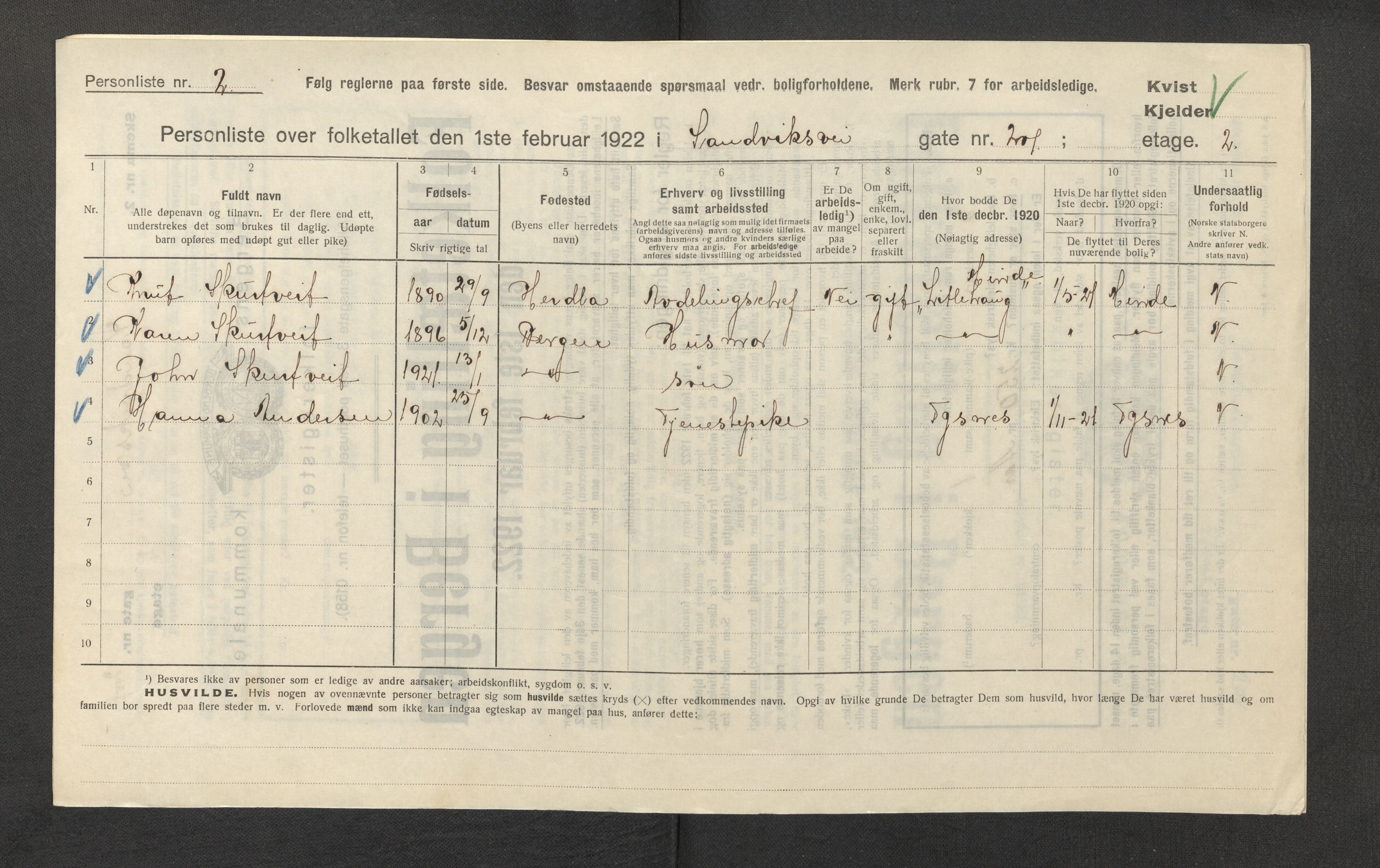 SAB, Municipal Census 1922 for Bergen, 1922, p. 34550