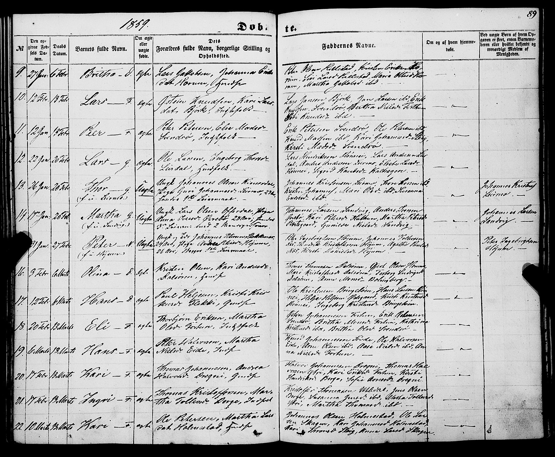 Luster sokneprestembete, SAB/A-81101/H/Haa/Haaa/L0007: Parish register (official) no. A 7, 1849-1859, p. 89