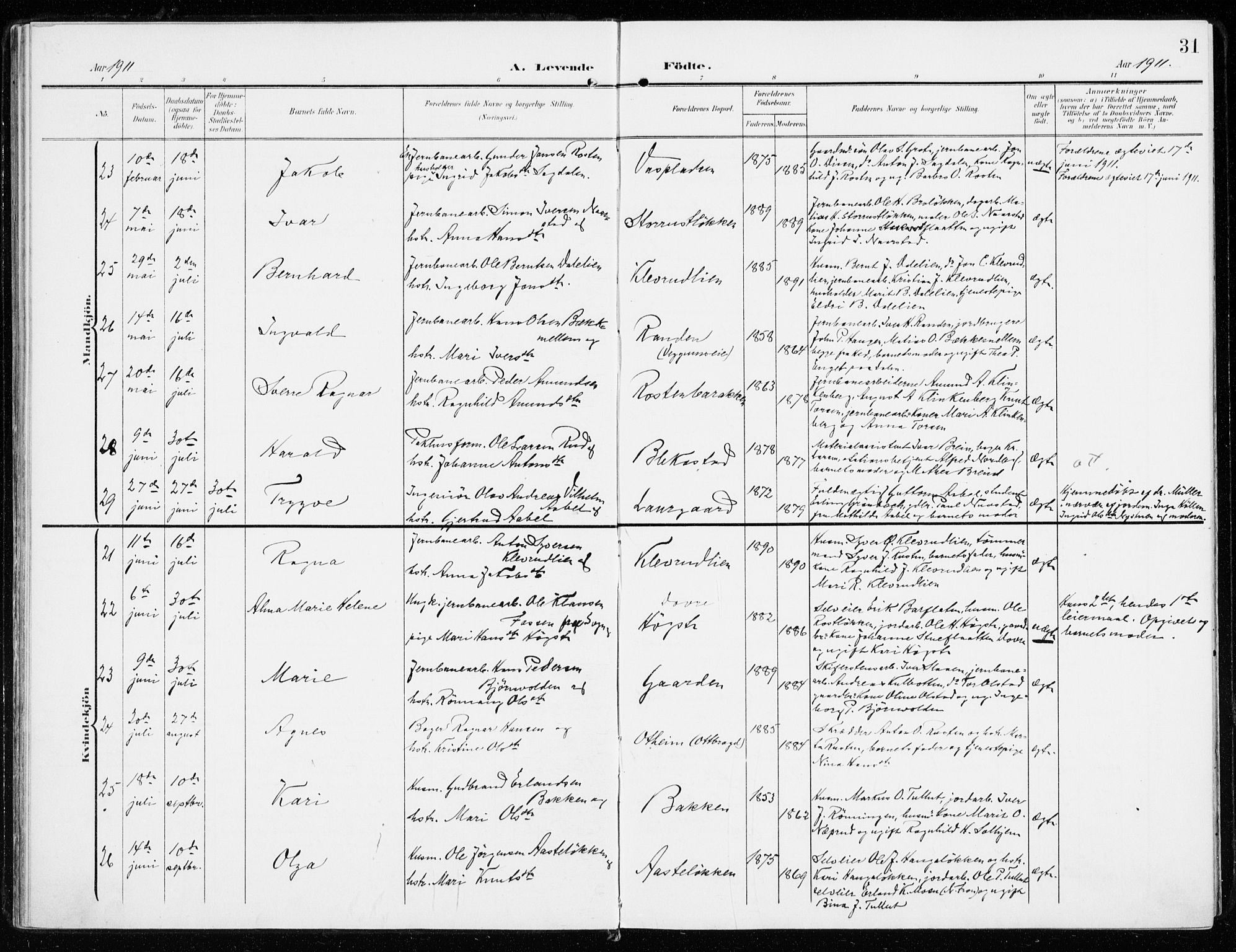 Sel prestekontor, AV/SAH-PREST-074/H/Ha/Haa/L0002: Parish register (official) no. 2, 1905-1919, p. 31