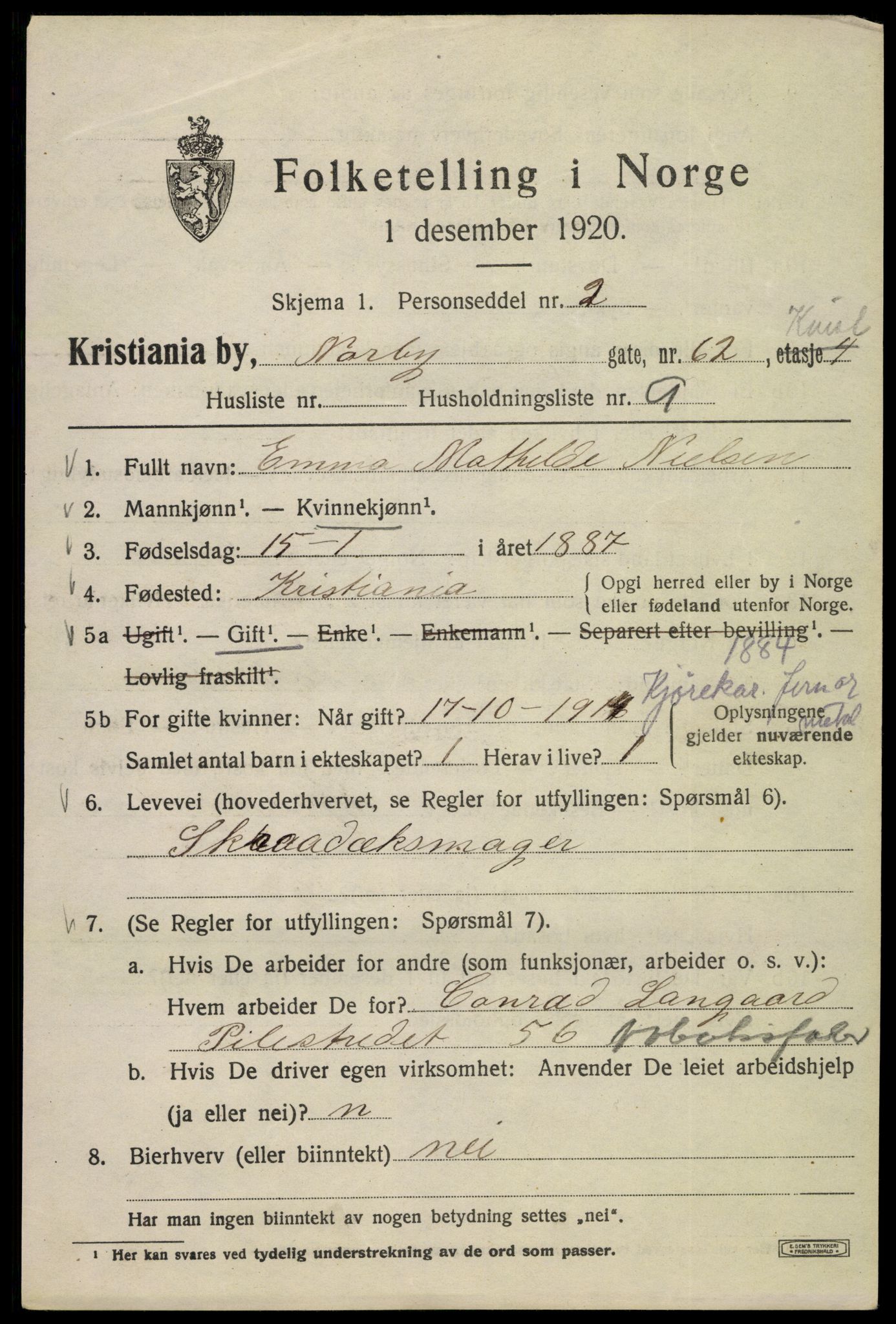 SAO, 1920 census for Kristiania, 1920, p. 420911