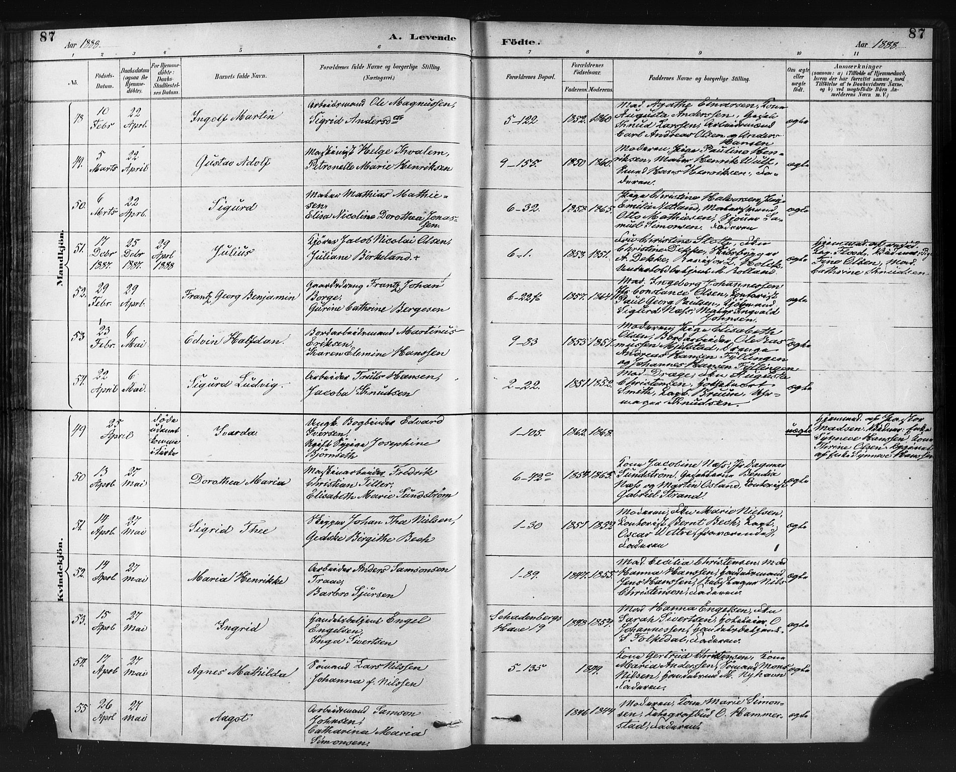 Nykirken Sokneprestembete, SAB/A-77101/H/Haa: Parish register (official) no. B 5, 1885-1894, p. 87