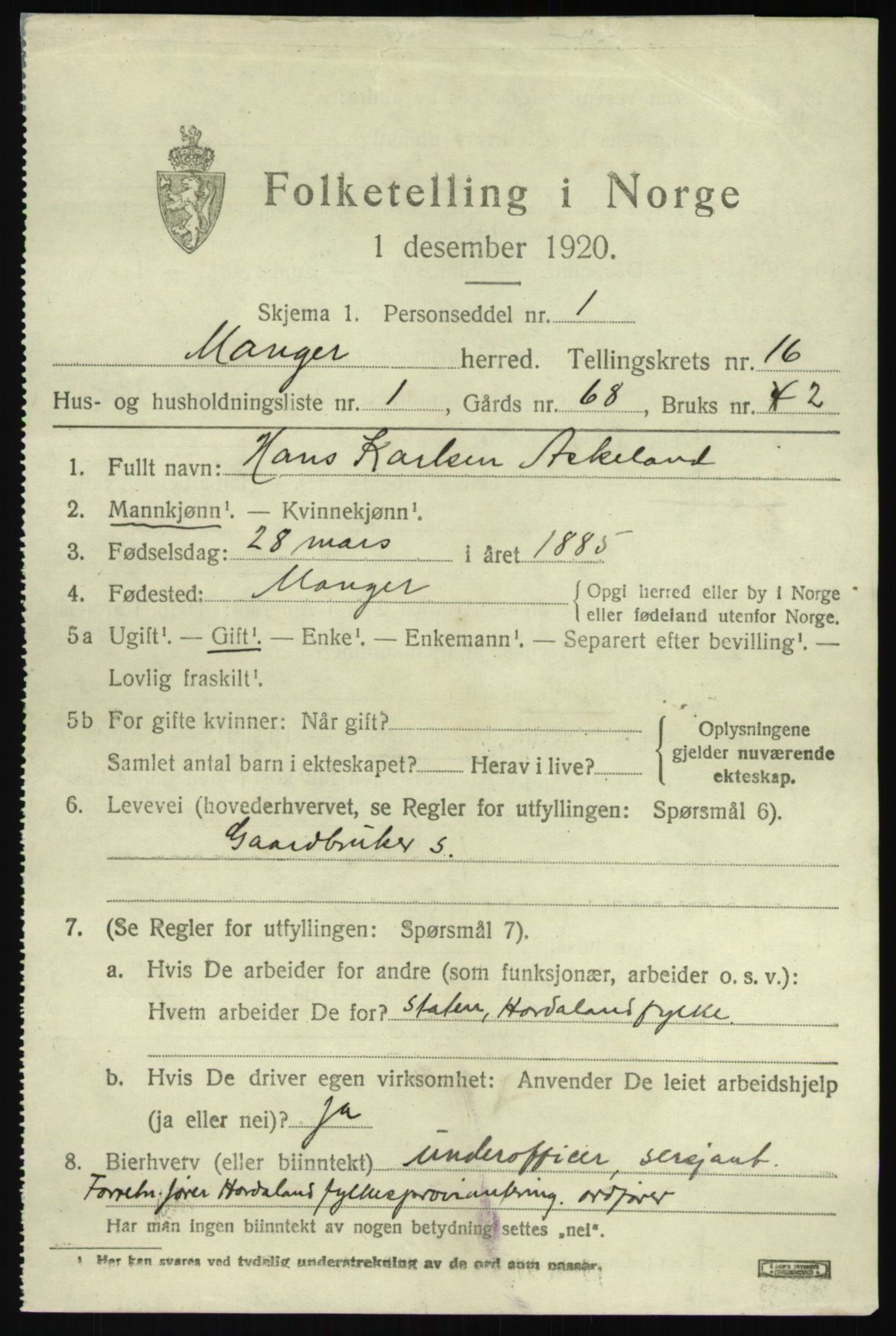 SAB, 1920 census for Manger, 1920, p. 8790