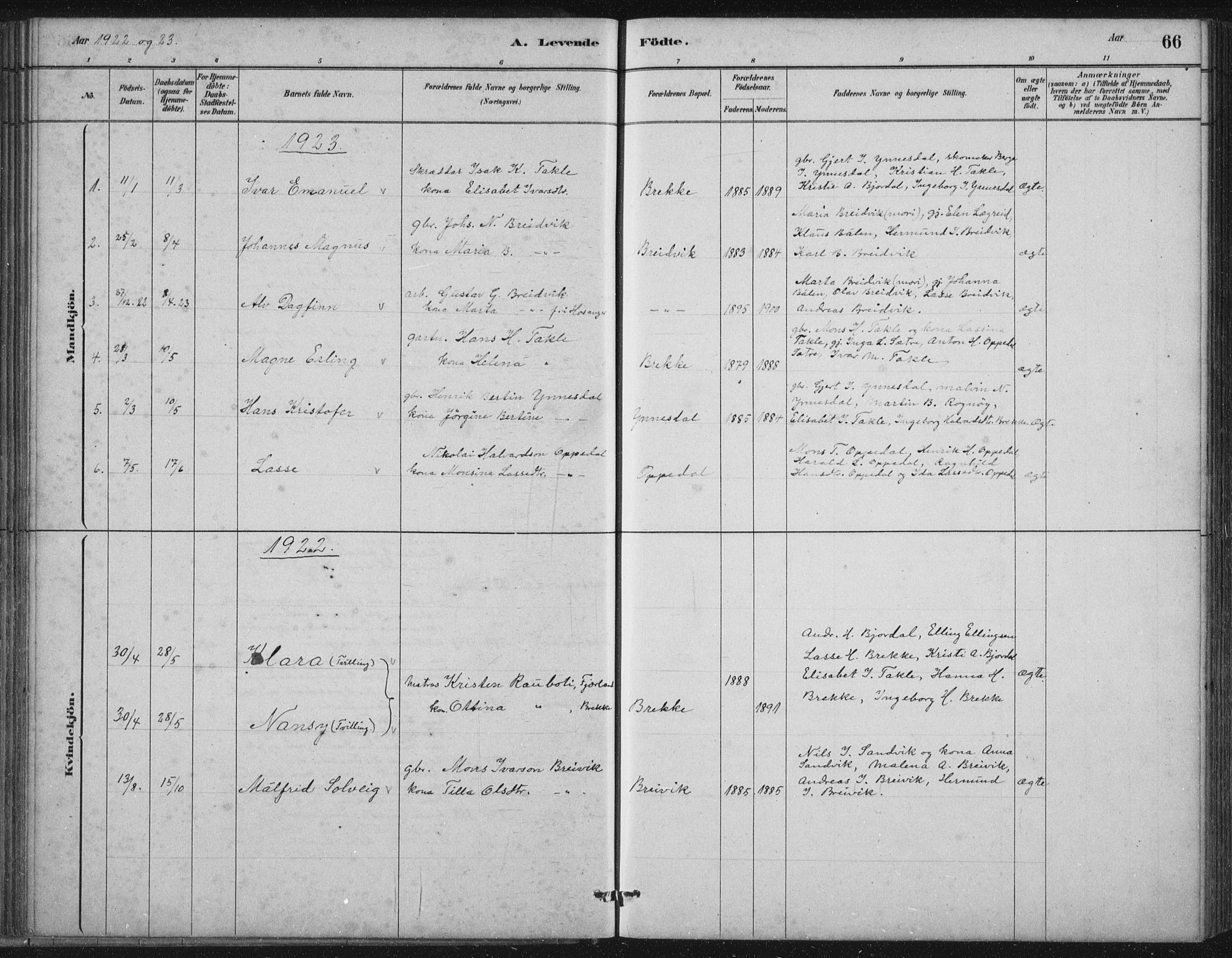 Gulen sokneprestembete, SAB/A-80201/H/Hab/Habc/L0002: Parish register (copy) no. C 2, 1880-1938, p. 66