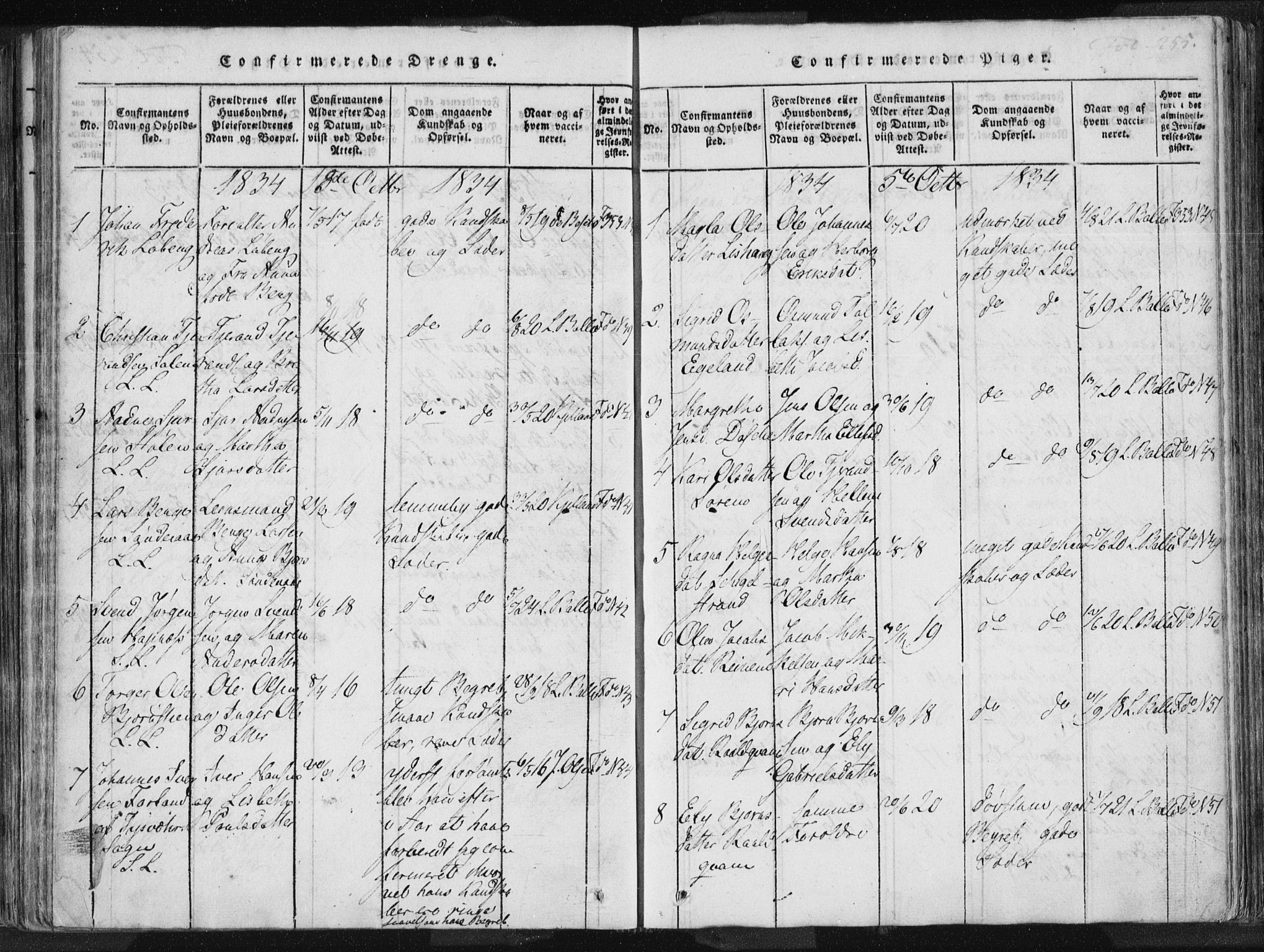 Vikedal sokneprestkontor, SAST/A-101840/01/IV: Parish register (official) no. A 3, 1817-1850, p. 255