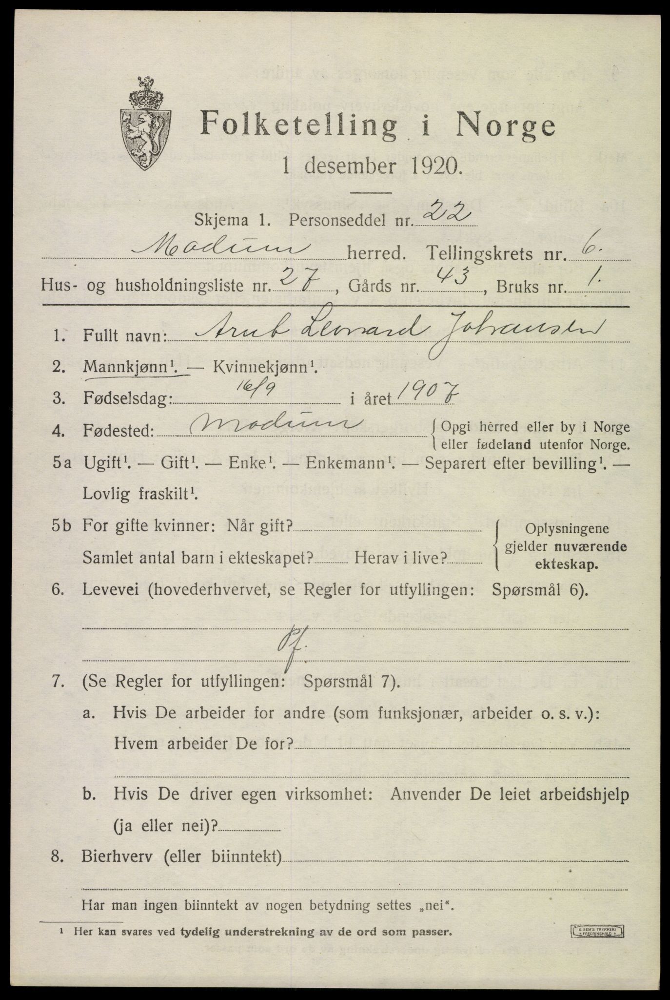 SAKO, 1920 census for Modum, 1920, p. 9017