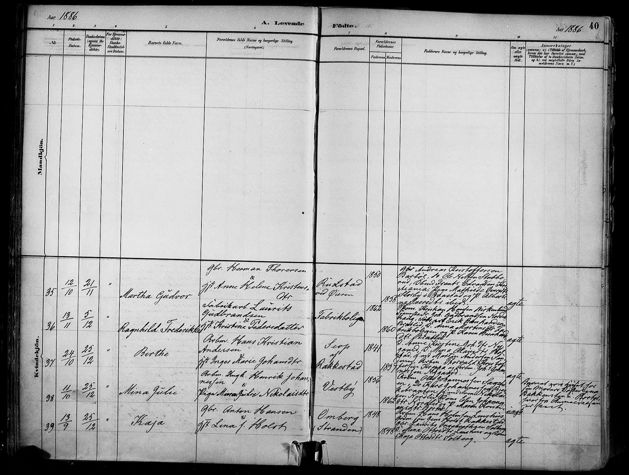 Enebakk prestekontor Kirkebøker, AV/SAO-A-10171c/F/Fa/L0016: Parish register (official) no. I 16, 1883-1898, p. 40