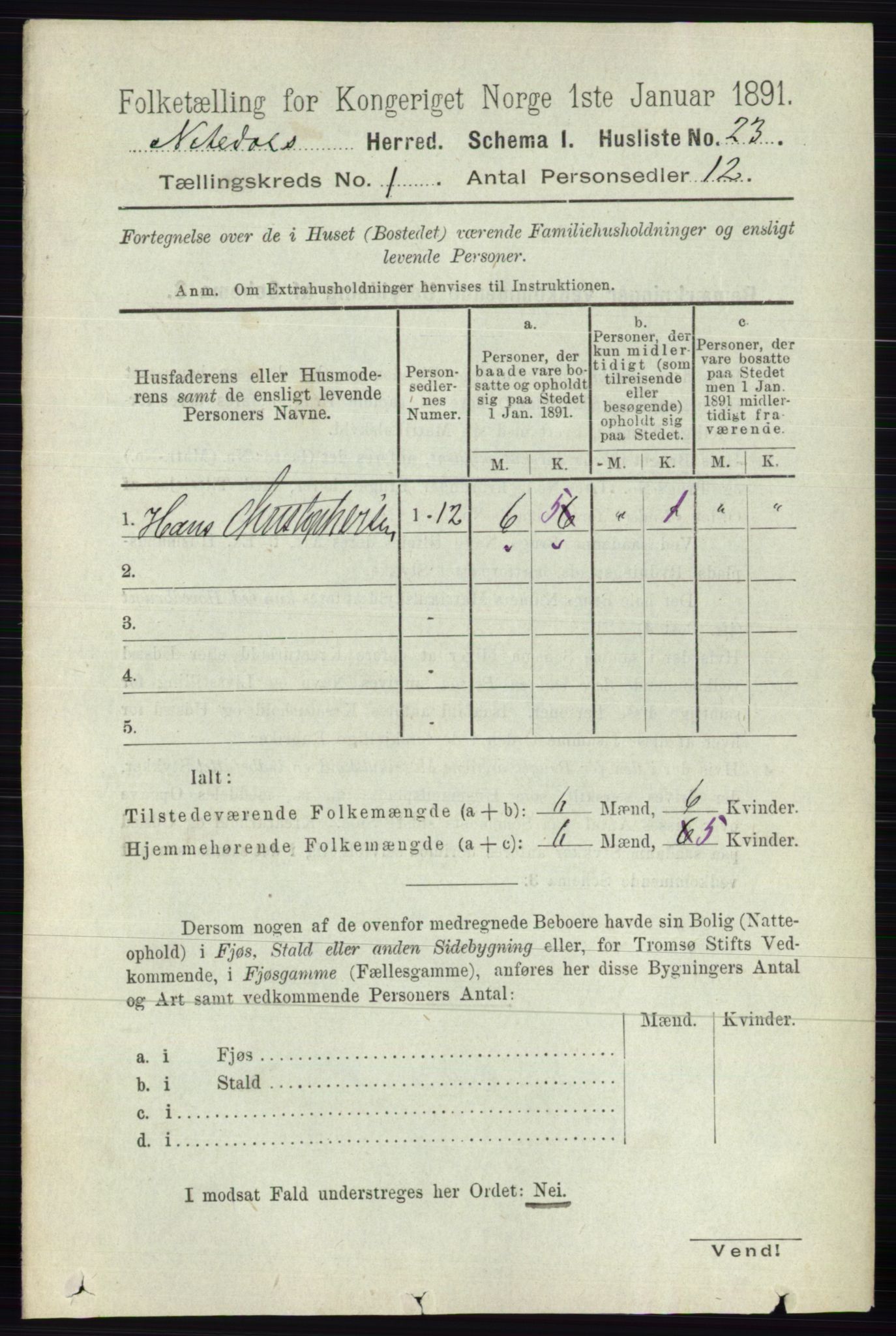 RA, 1891 census for 0233 Nittedal, 1891, p. 43