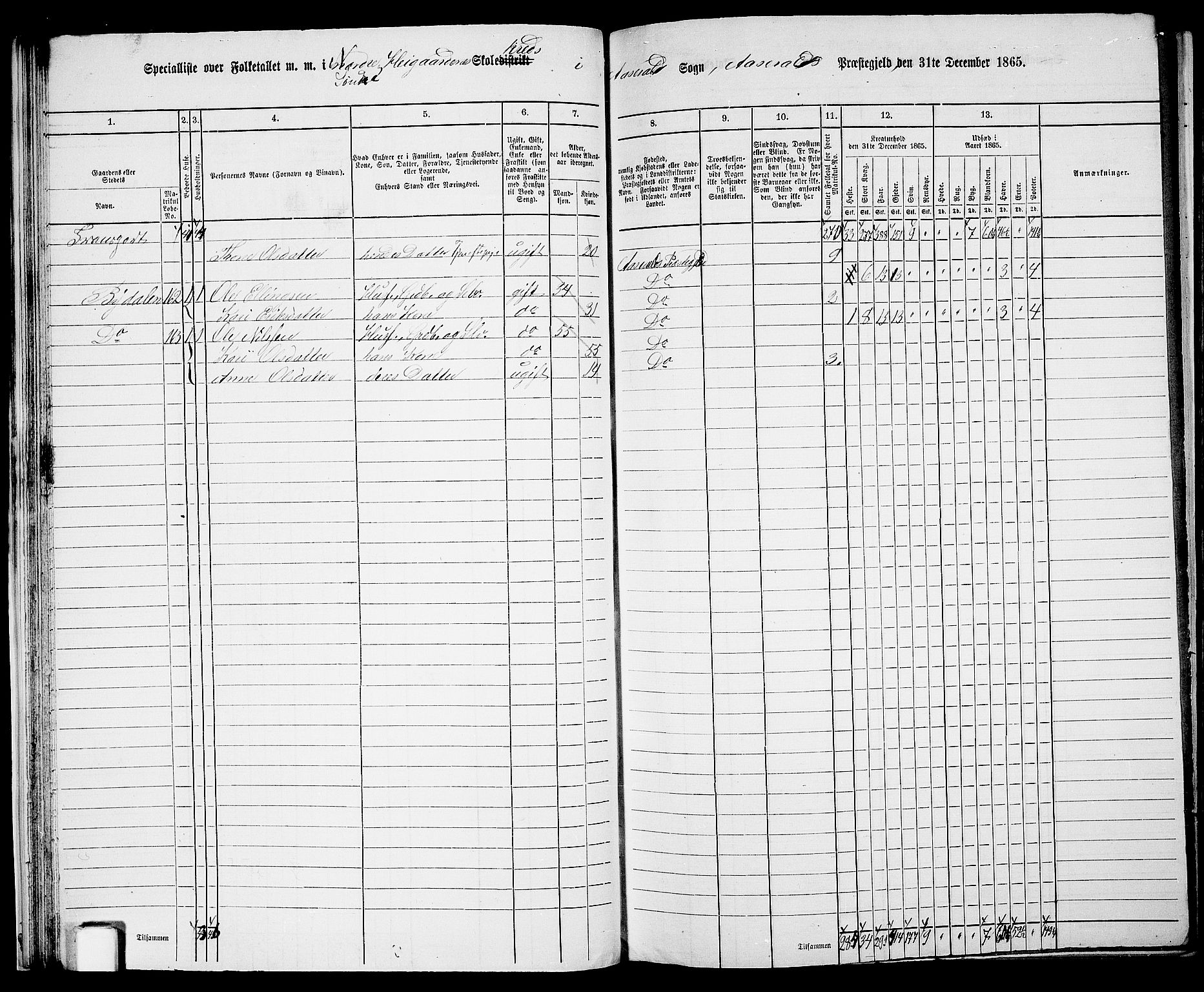 RA, 1865 census for Åseral, 1865, p. 32