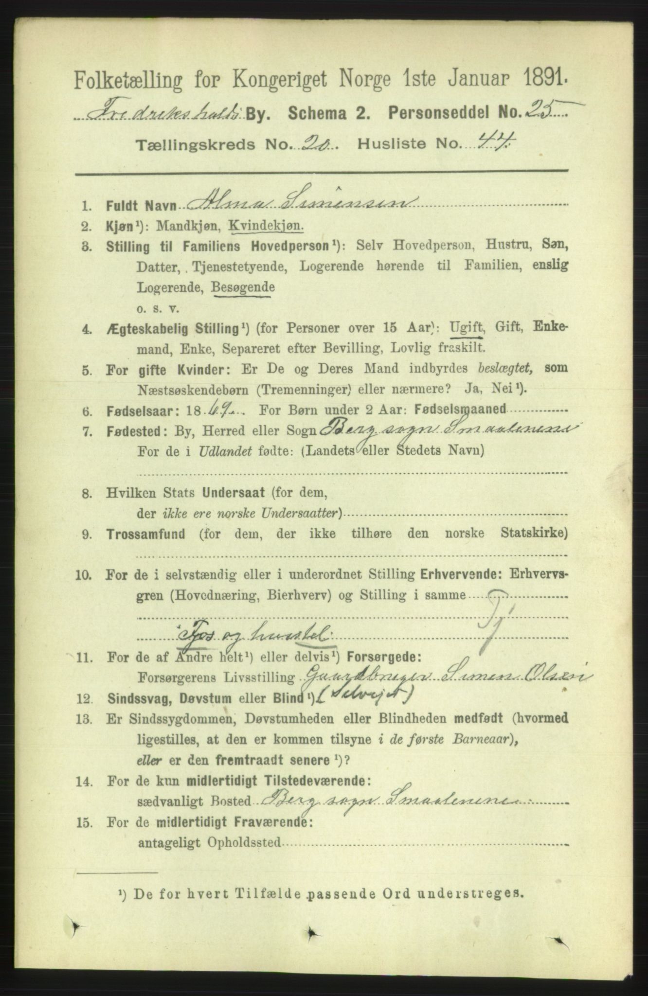 RA, 1891 census for 0101 Fredrikshald, 1891, p. 12970