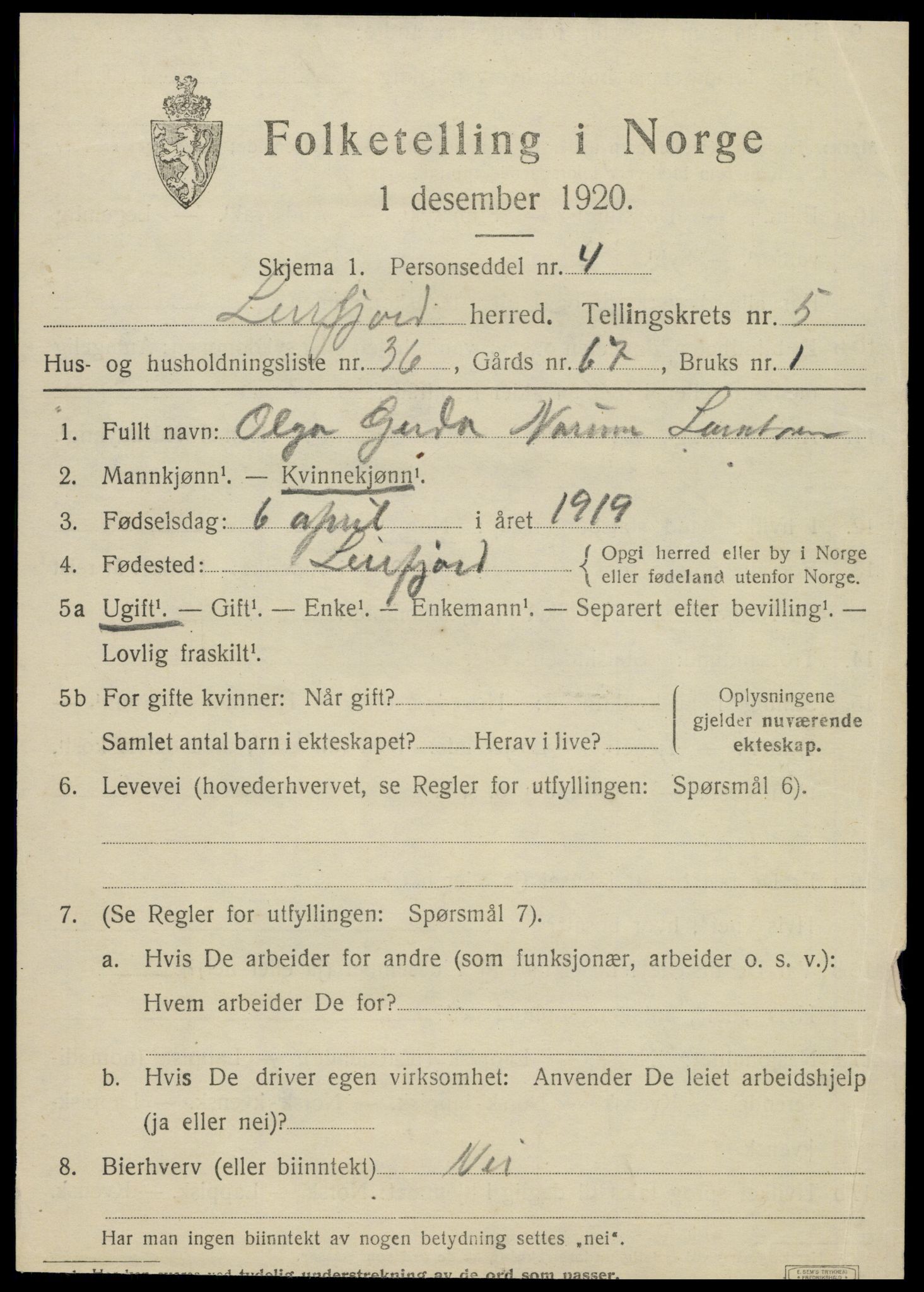 SAT, 1920 census for Leirfjord, 1920, p. 3811