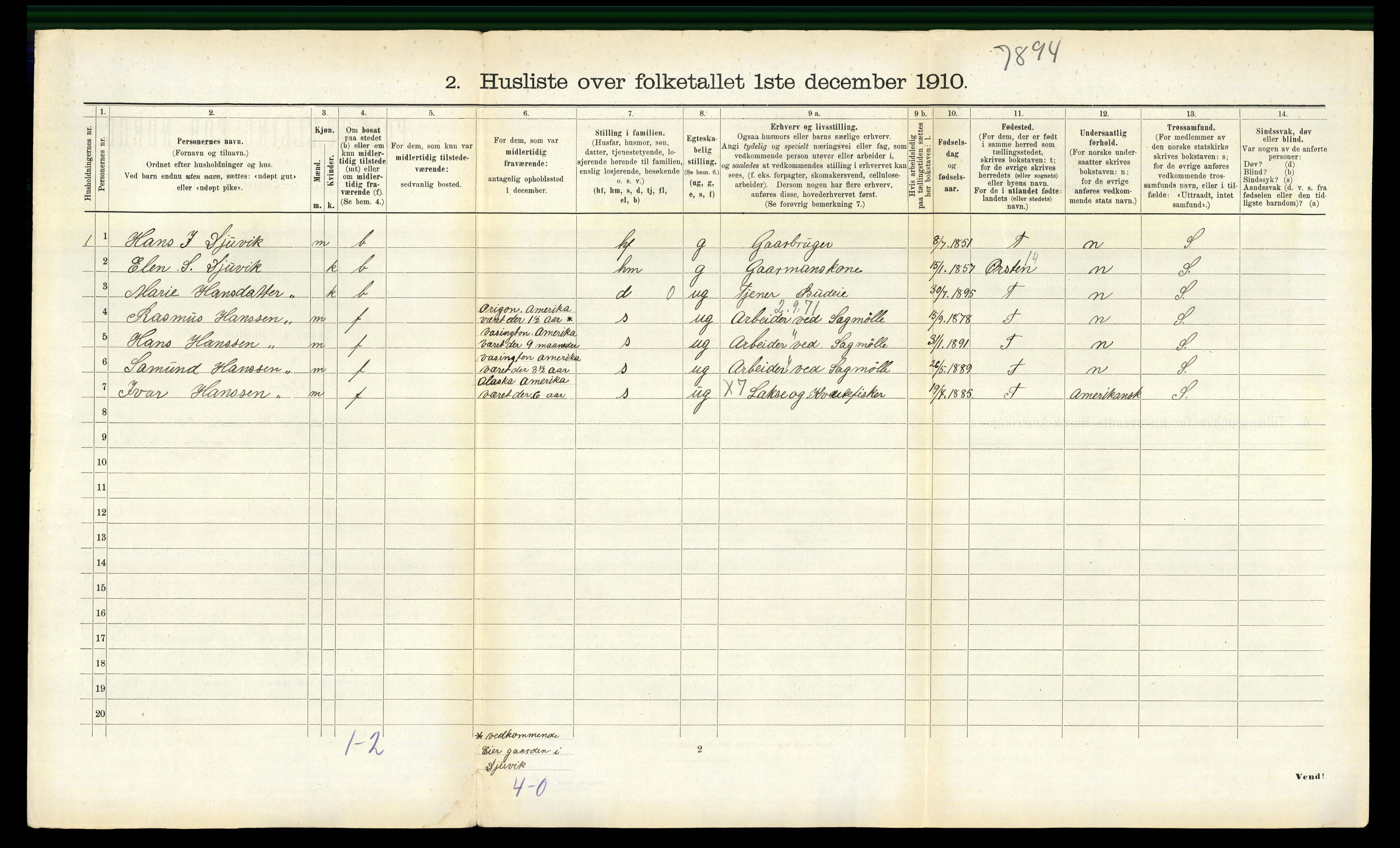 RA, 1910 census for Volda, 1910, p. 1009