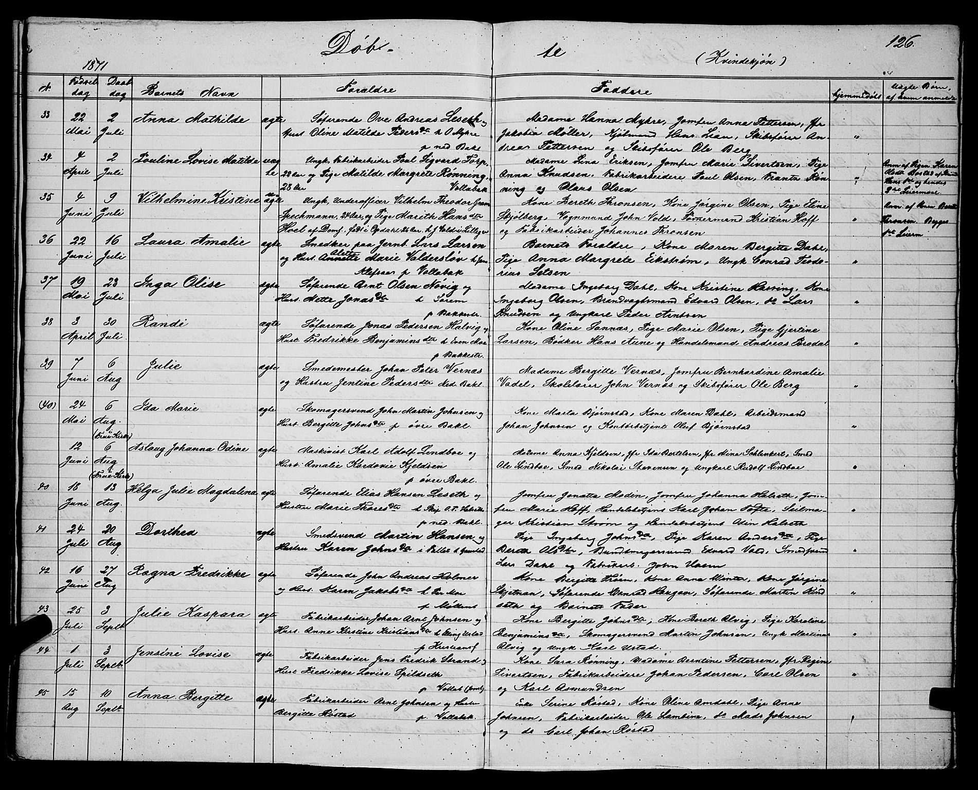 Ministerialprotokoller, klokkerbøker og fødselsregistre - Sør-Trøndelag, SAT/A-1456/604/L0220: Parish register (copy) no. 604C03, 1870-1885, p. 126