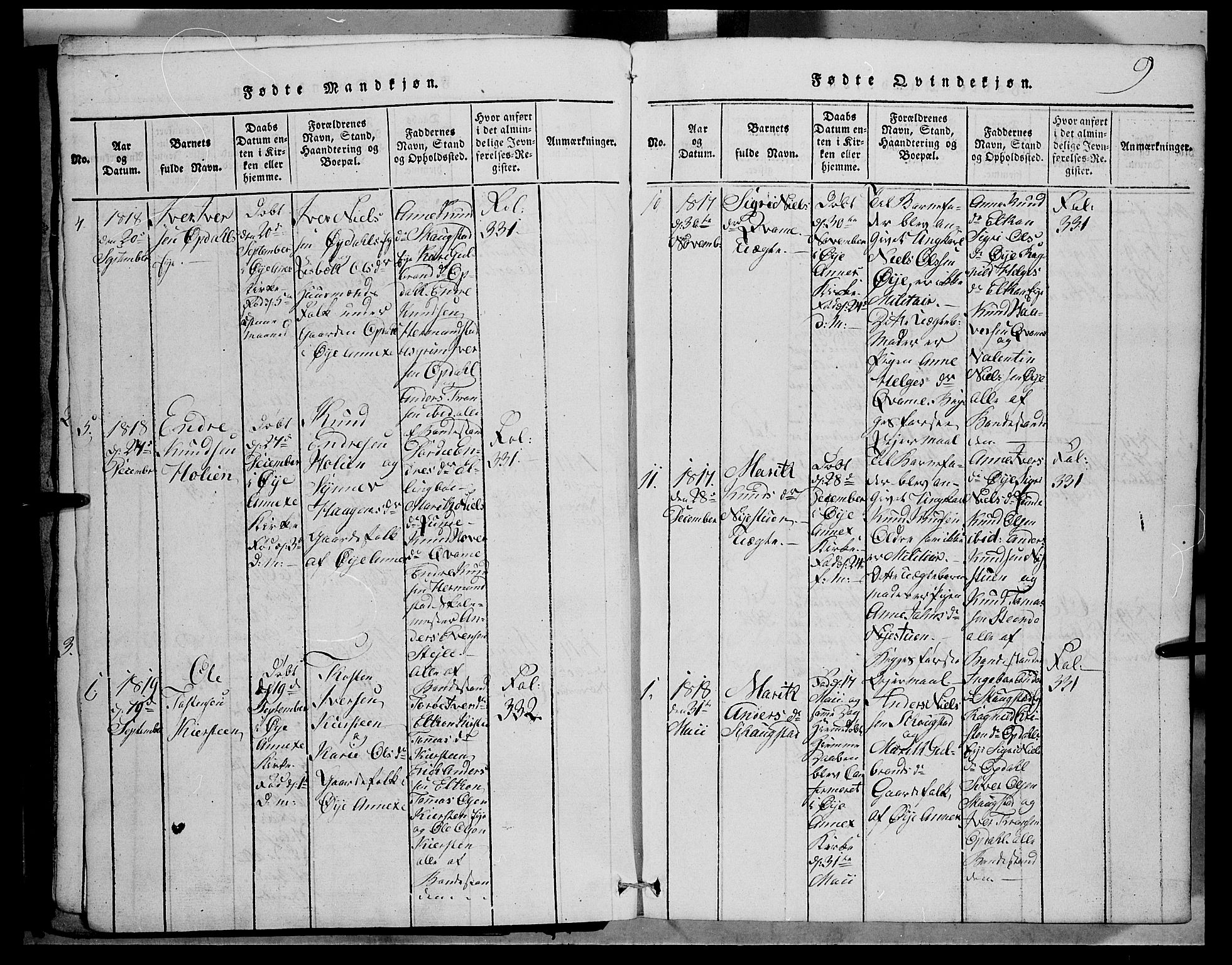 Vang prestekontor, Valdres, SAH/PREST-140/H/Hb/L0001: Parish register (copy) no. 1, 1814-1820, p. 9