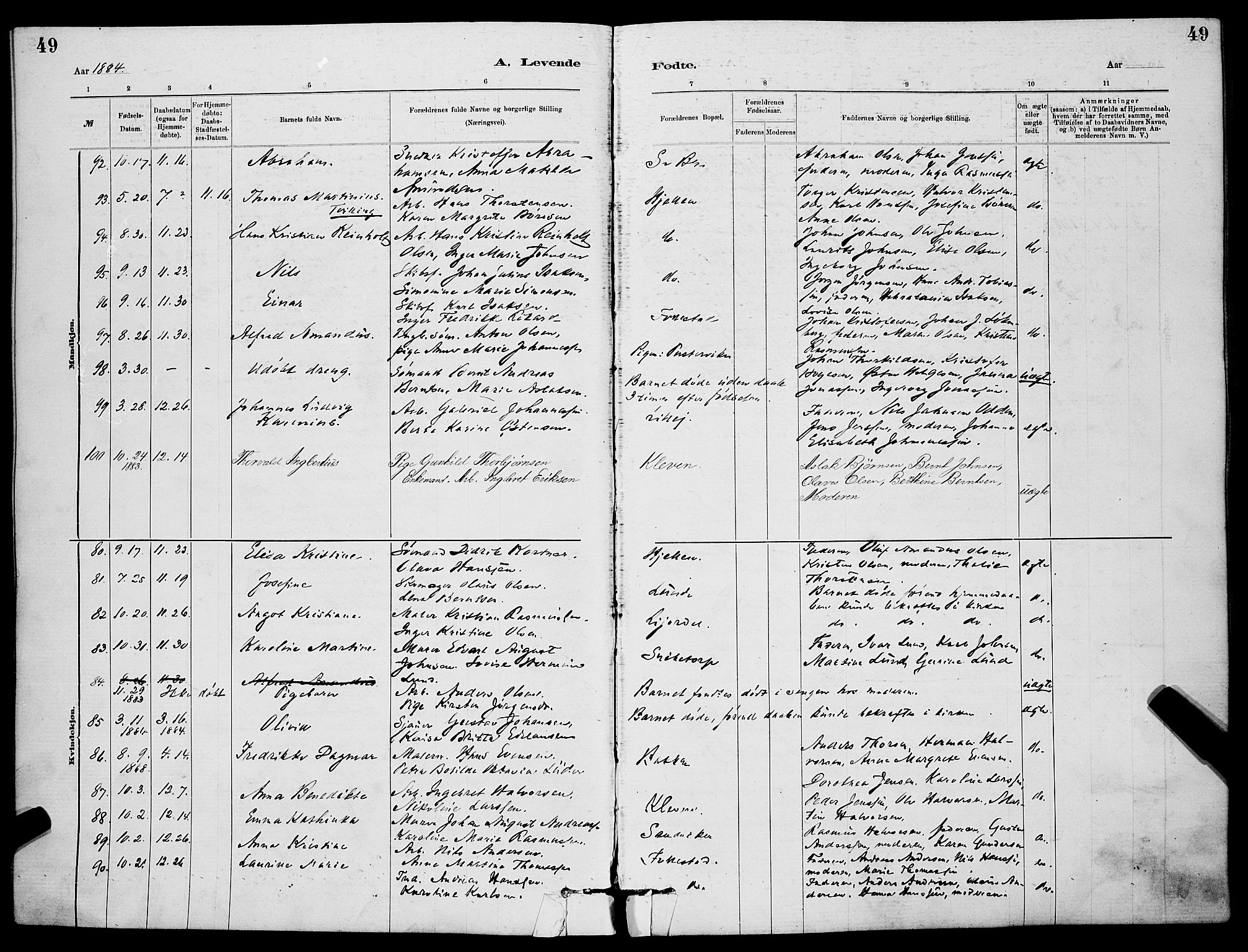 Skien kirkebøker, AV/SAKO-A-302/G/Ga/L0006: Parish register (copy) no. 6, 1881-1890, p. 49