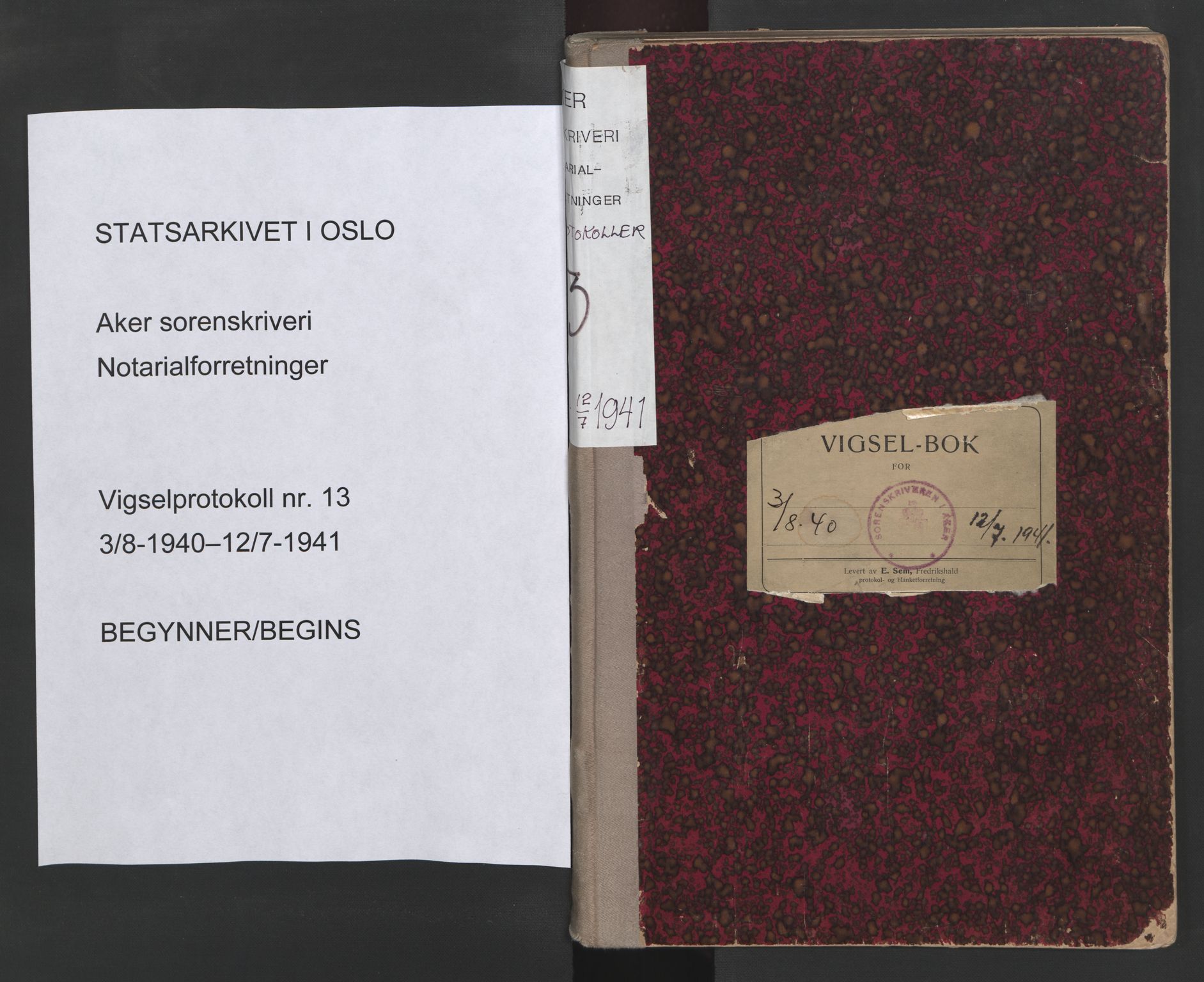 Aker sorenskriveri, SAO/A-10895/L/Lc/Lcb/L0013: Vigselprotokoll, 1940-1941