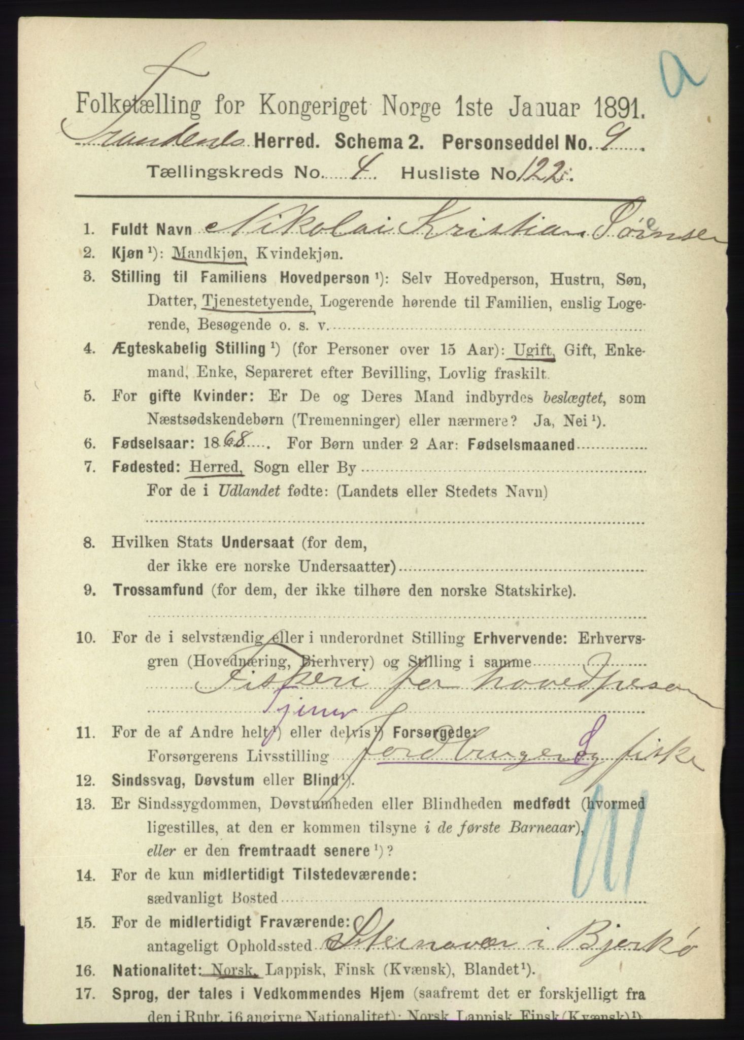 RA, 1891 census for 1914 Trondenes, 1891, p. 2694