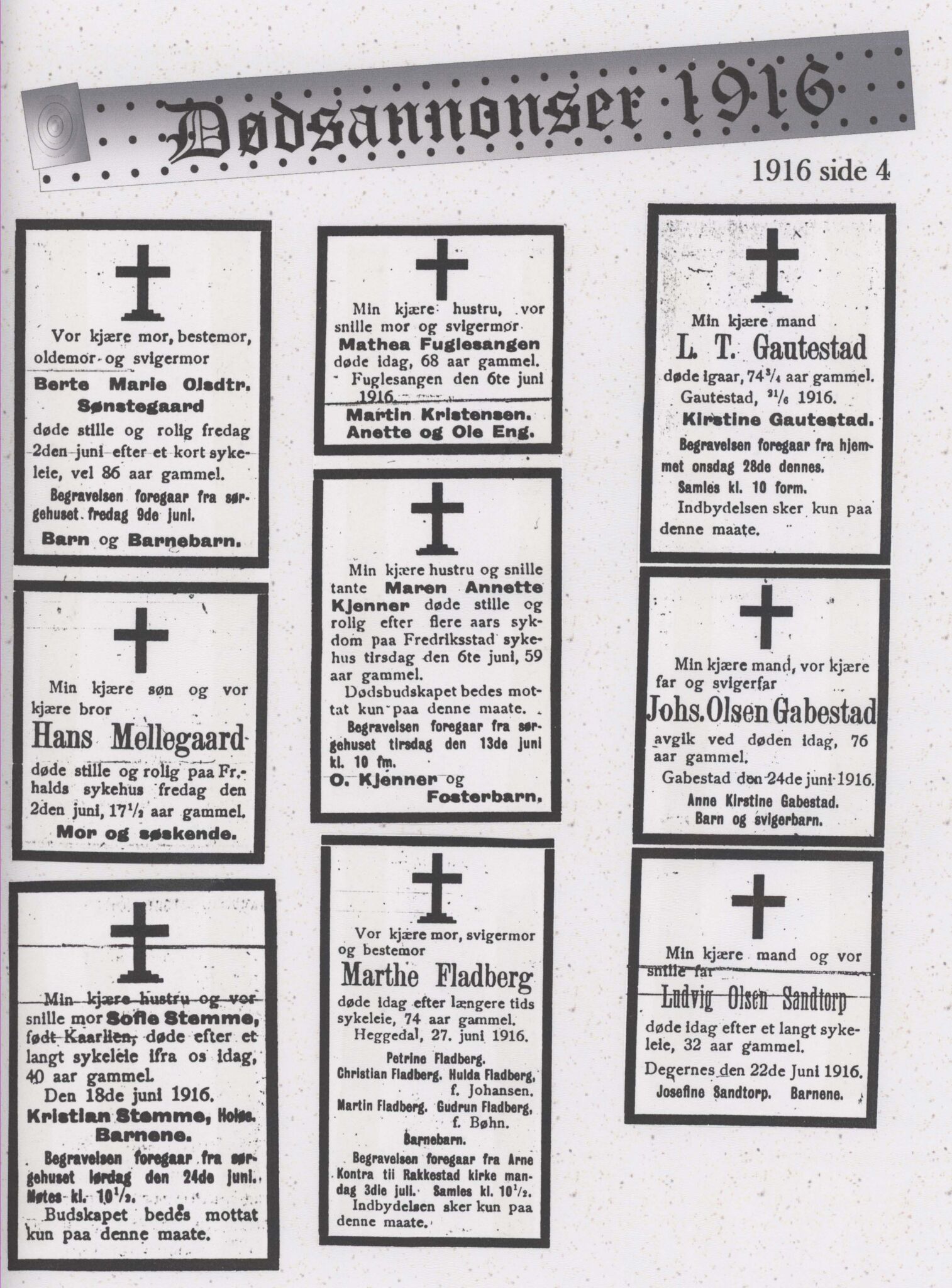 , Dødsannonser lokalaviser Rakkestad 1916 - 1920, 1916-1920, p. 4