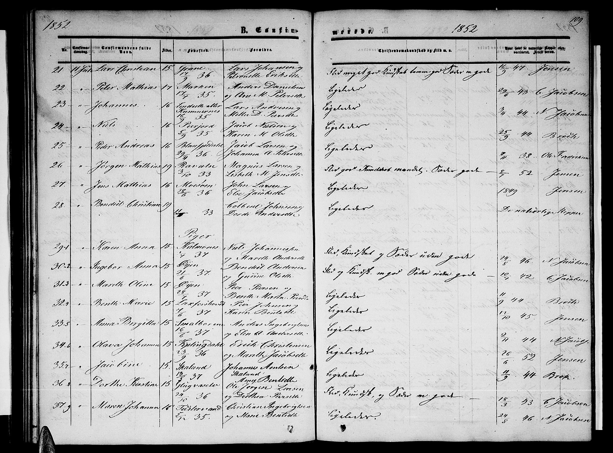 Ministerialprotokoller, klokkerbøker og fødselsregistre - Nordland, AV/SAT-A-1459/820/L0301: Parish register (copy) no. 820C03, 1851-1858, p. 109