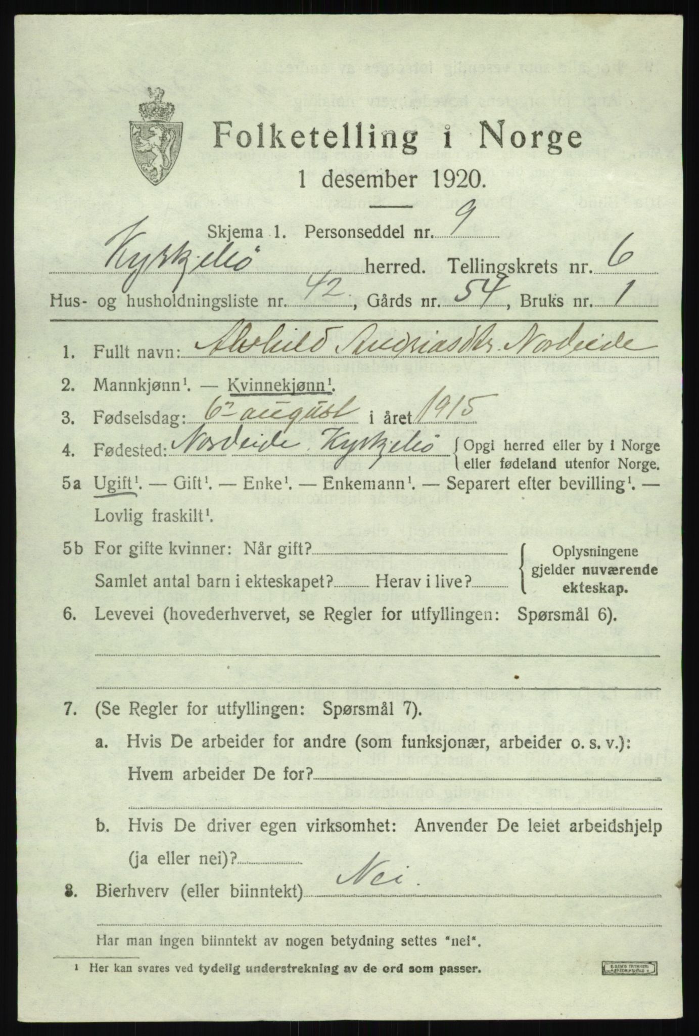 SAB, 1920 census for Kyrkjebø, 1920, p. 3451