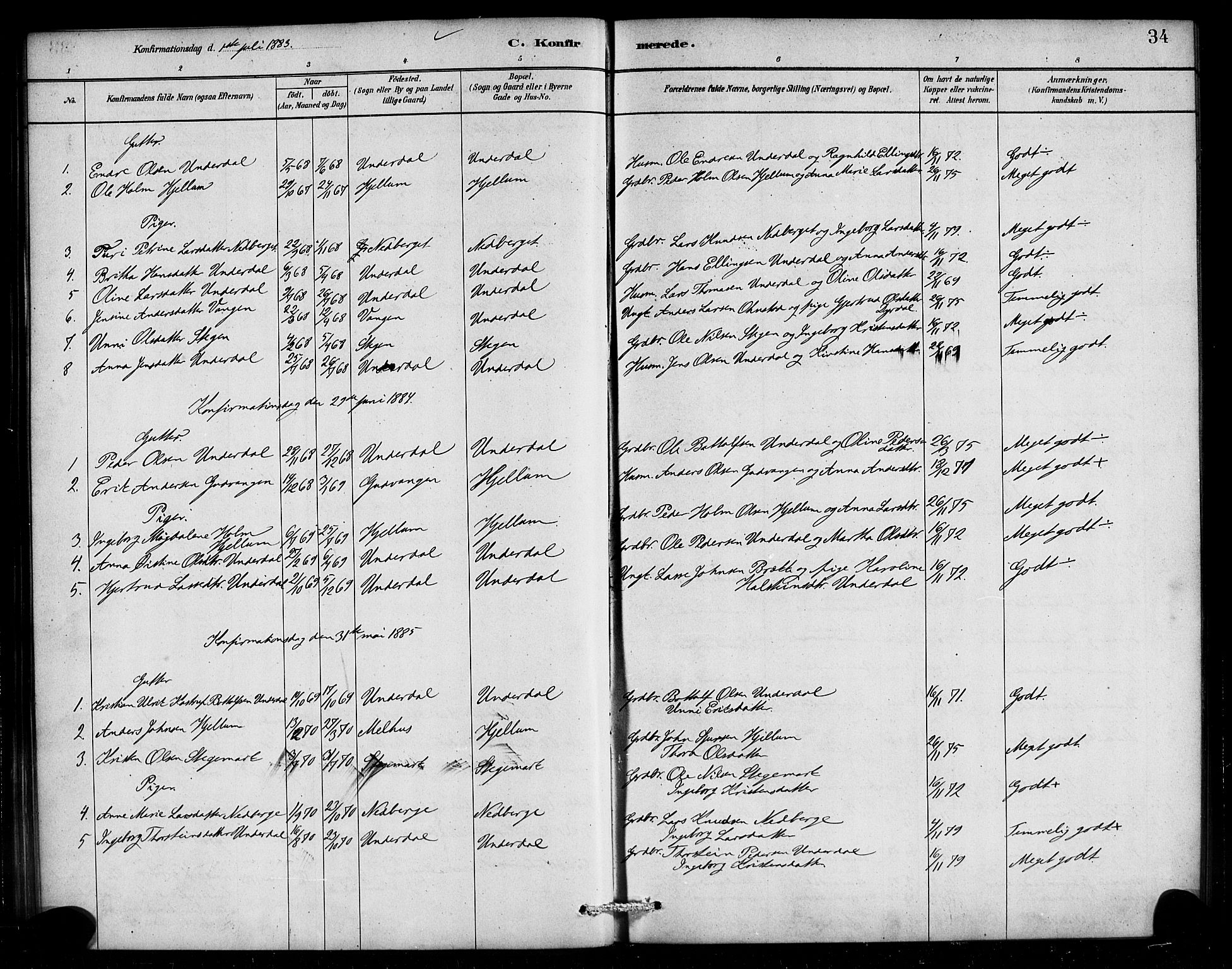 Aurland sokneprestembete, SAB/A-99937/H/Ha/Hae/L0001: Parish register (official) no. E 1, 1880-1907, p. 34
