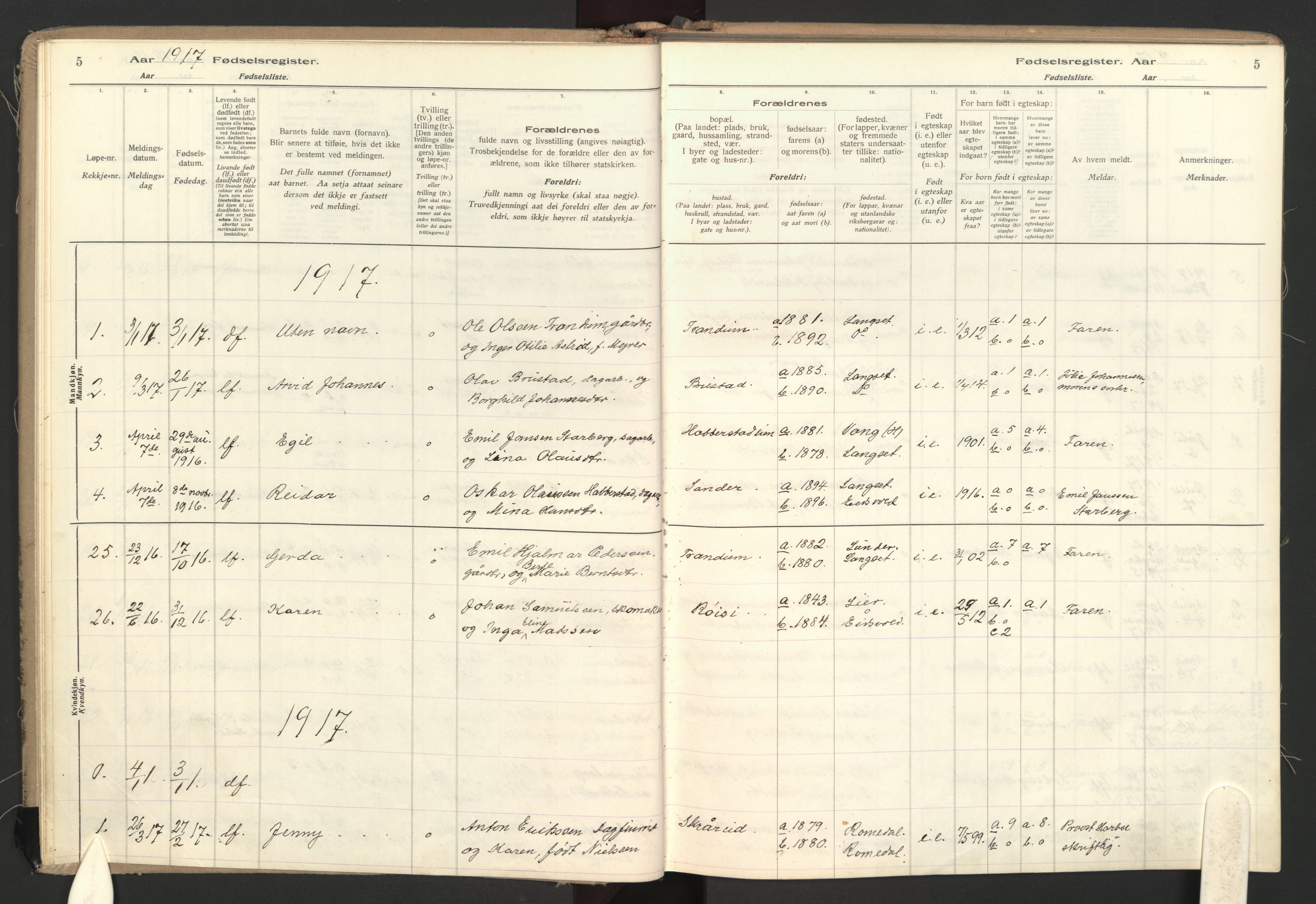 Eidsvoll prestekontor Kirkebøker, SAO/A-10888: Birth register no. II 1, 1916-1959, p. 5