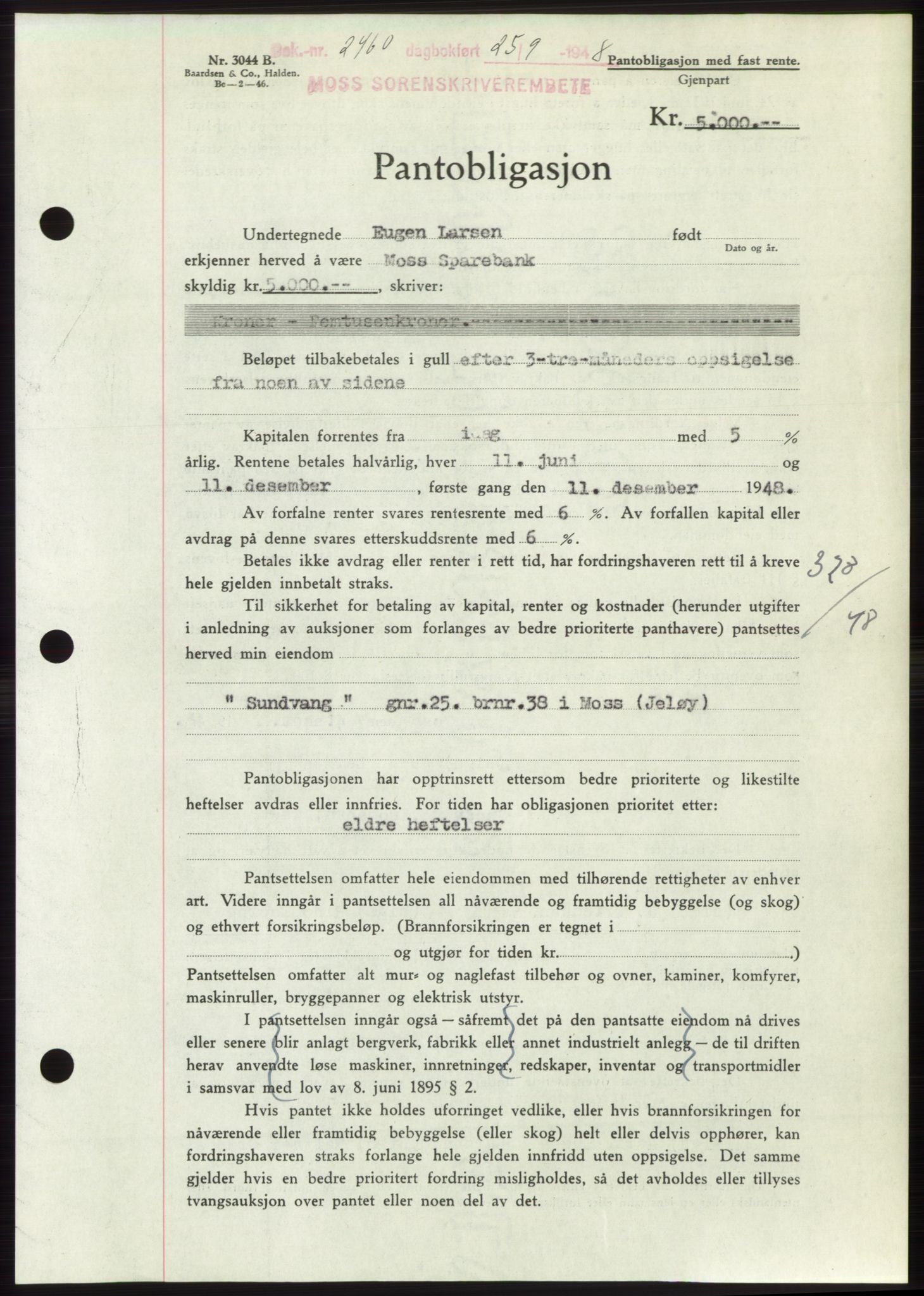 Moss sorenskriveri, AV/SAO-A-10168: Mortgage book no. B20, 1948-1948, Diary no: : 2460/1948