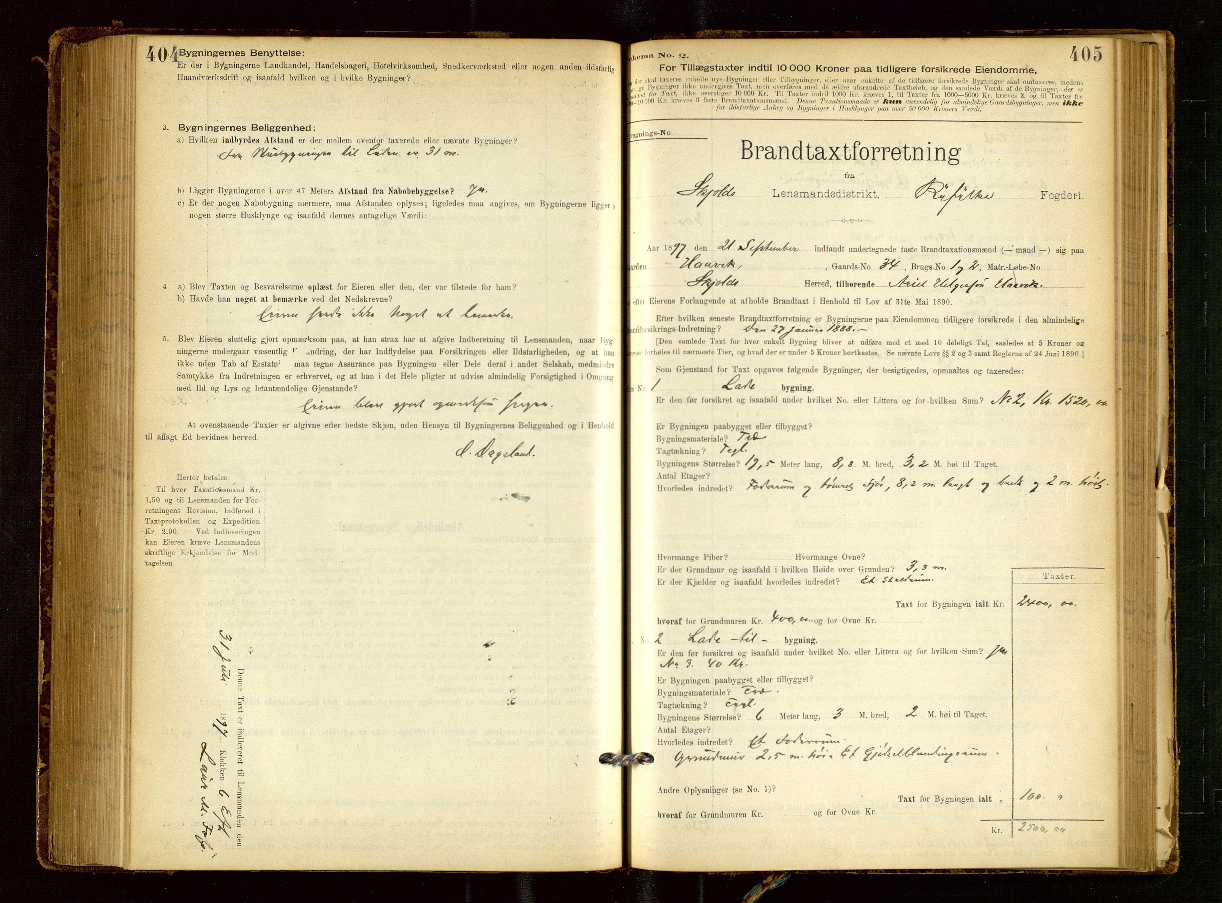 Skjold lensmannskontor, SAST/A-100182/Gob/L0001: "Brandtaxationsprotokol for Skjold Lensmandsdistrikt Ryfylke Fogderi", 1894-1939, p. 404-405