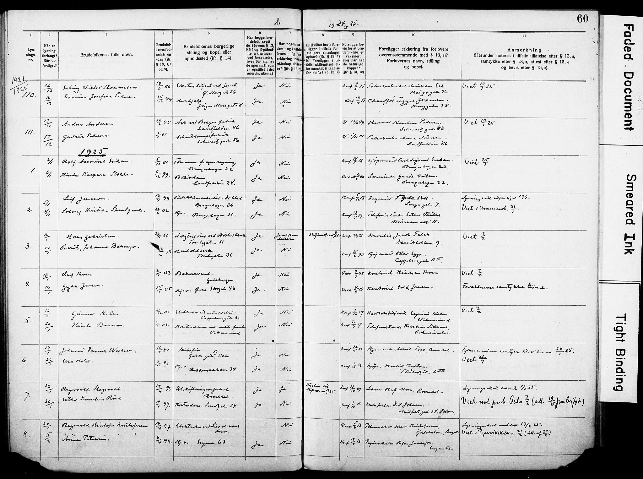 Bragernes kirkebøker, SAKO/A-6/H/Ha/L0012: Banns register no. 12, 1920-1928, p. 60