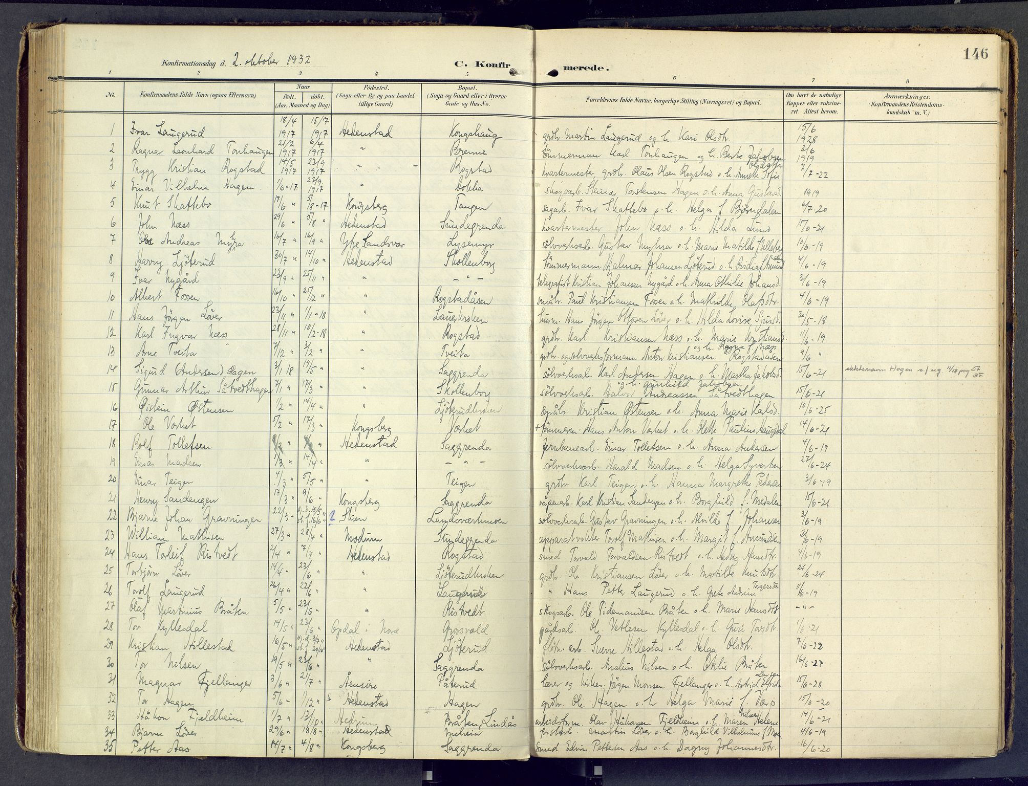 Sandsvær kirkebøker, AV/SAKO-A-244/F/Fd/L0002: Parish register (official) no. IV 2, 1906-1943, p. 146