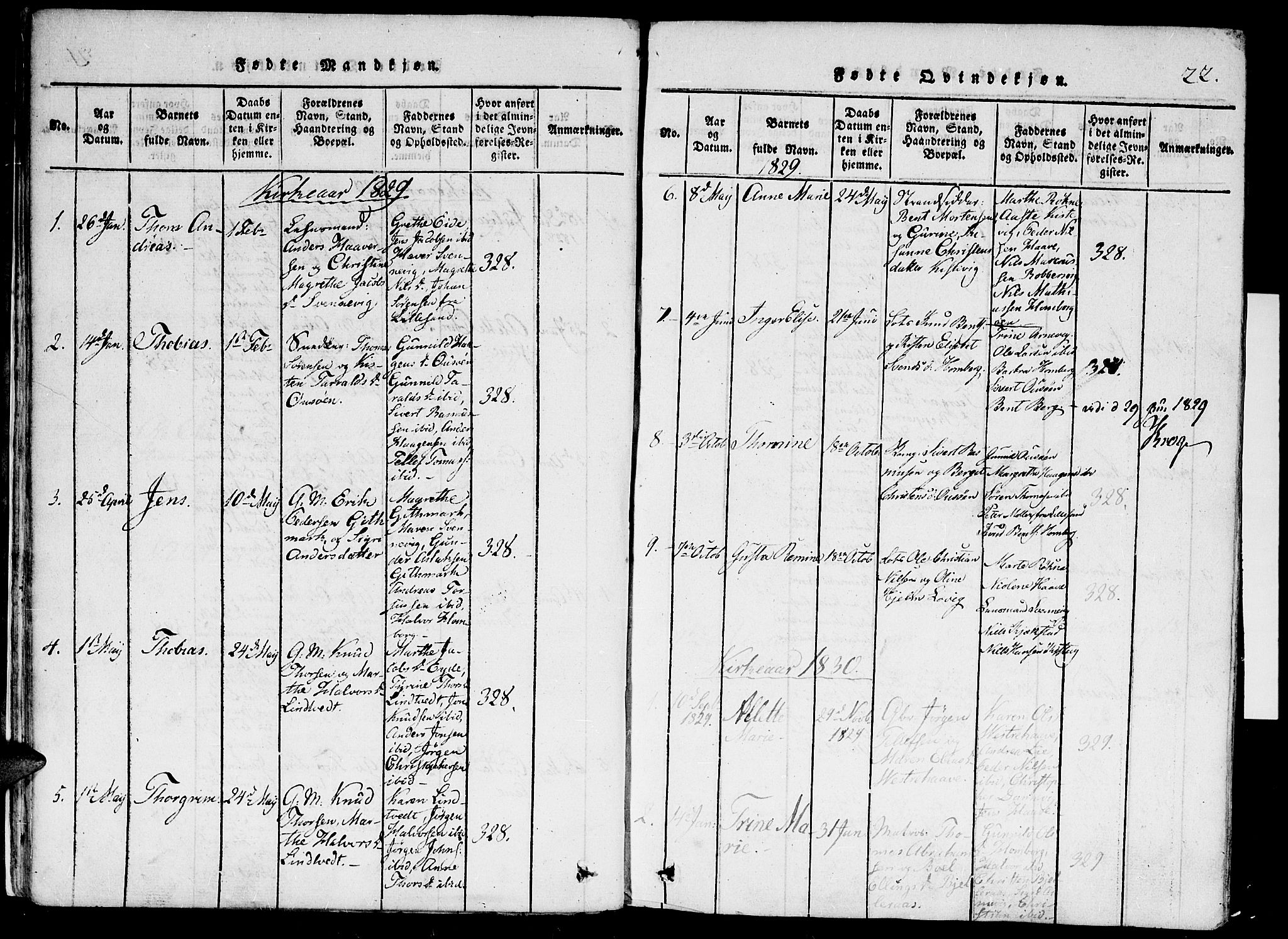 Hommedal sokneprestkontor, SAK/1111-0023/F/Fa/Faa/L0001: Parish register (official) no. A 1, 1816-1860, p. 22