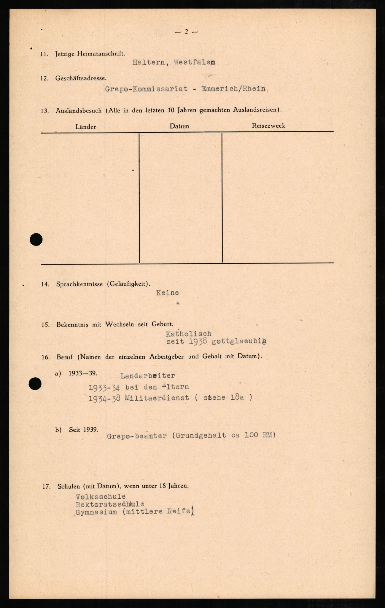 Forsvaret, Forsvarets overkommando II, RA/RAFA-3915/D/Db/L0003: CI Questionaires. Tyske okkupasjonsstyrker i Norge. Tyskere., 1945-1946, p. 578